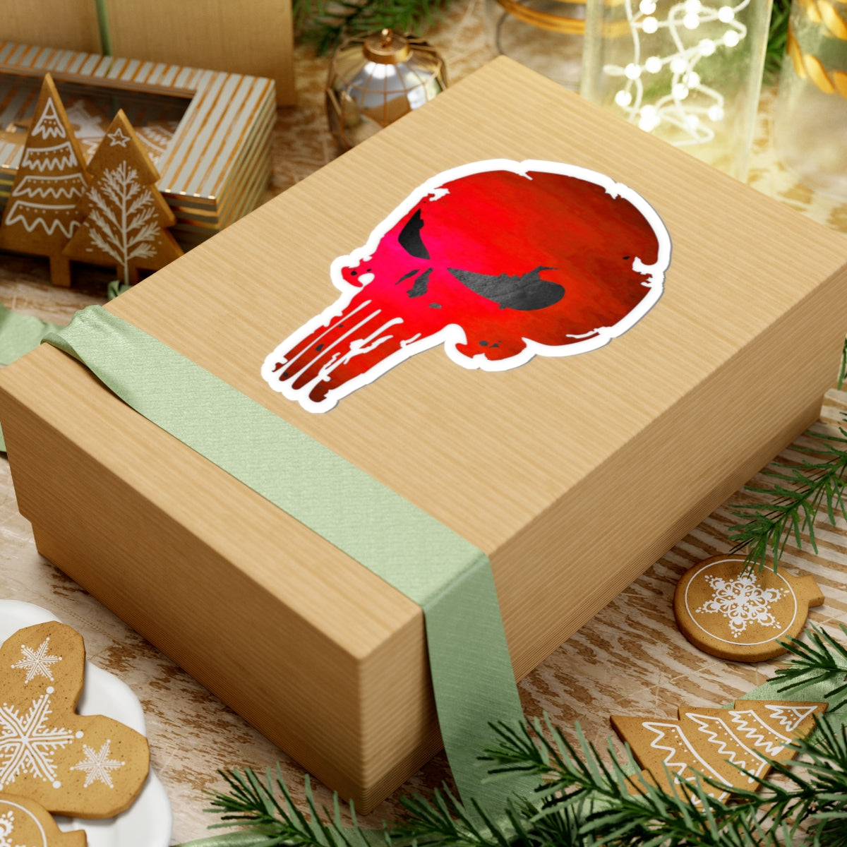 Red Distressed Skull Warrior Sticker – Bold Urban Graphic for Laptops, Water Bottles & More