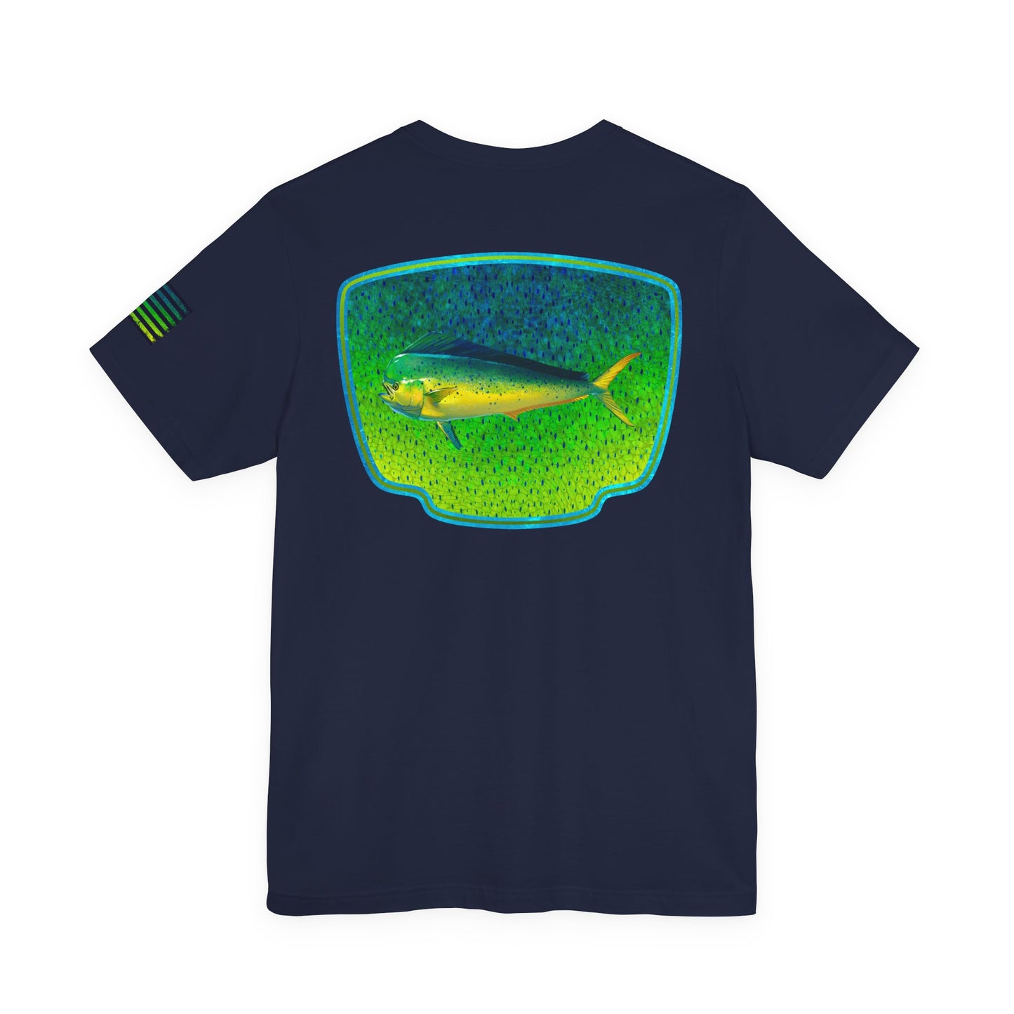 Bright Mahi Mahi Fish Skin Badge Tee – Bold Saltwater Fishing Shirt for Ocean Lovers