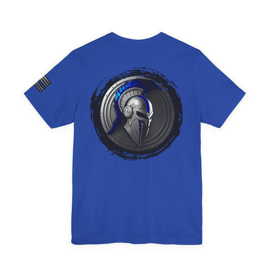 Grunge Spartan Thin Blue Line American Flag T-Shirt – Honor & Valor Police Tribute Tee