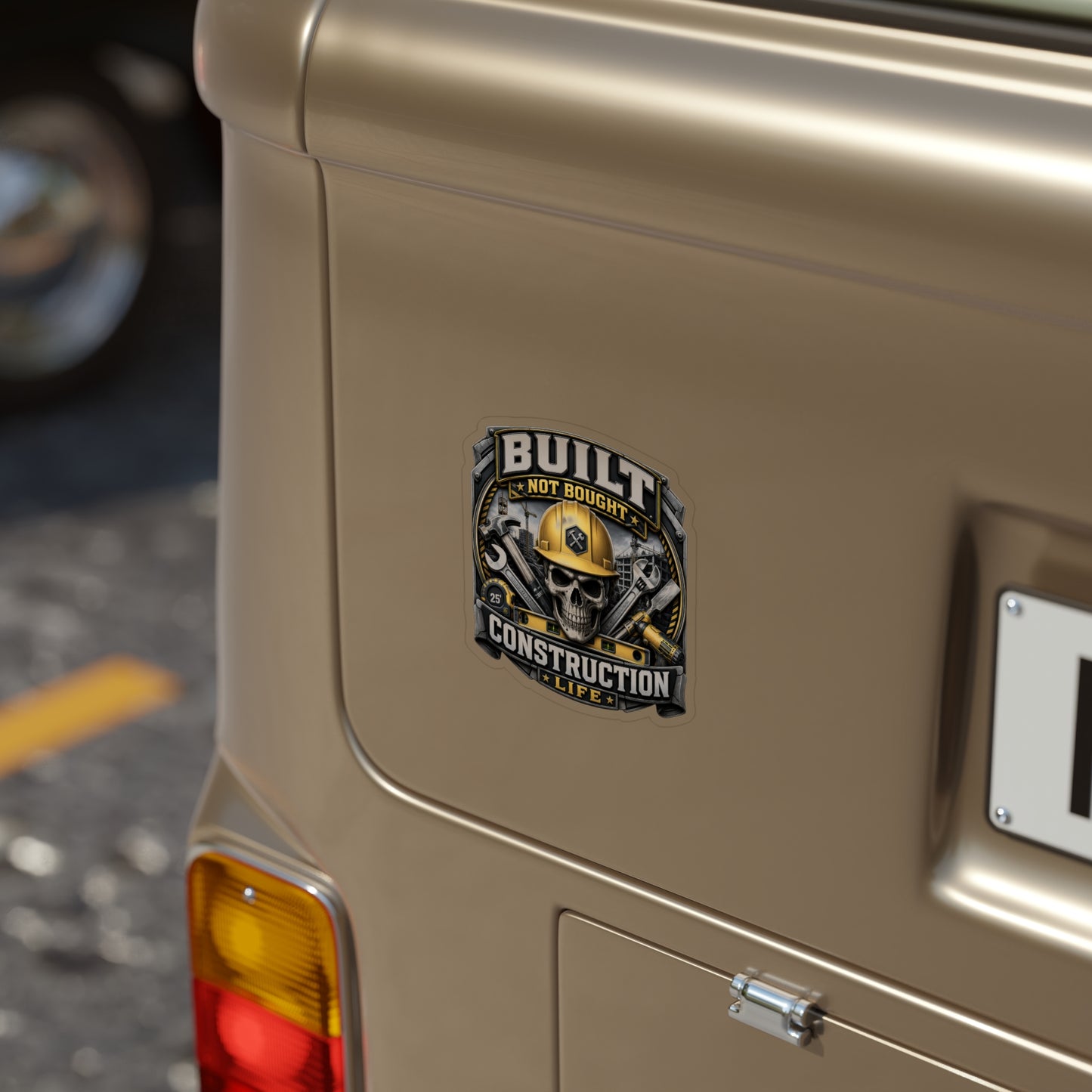 Built Not Bought Construction Life Sticker | Blue Collar Builder Skull Decal | Tradesman Tool Art (Outdoor Transparent)