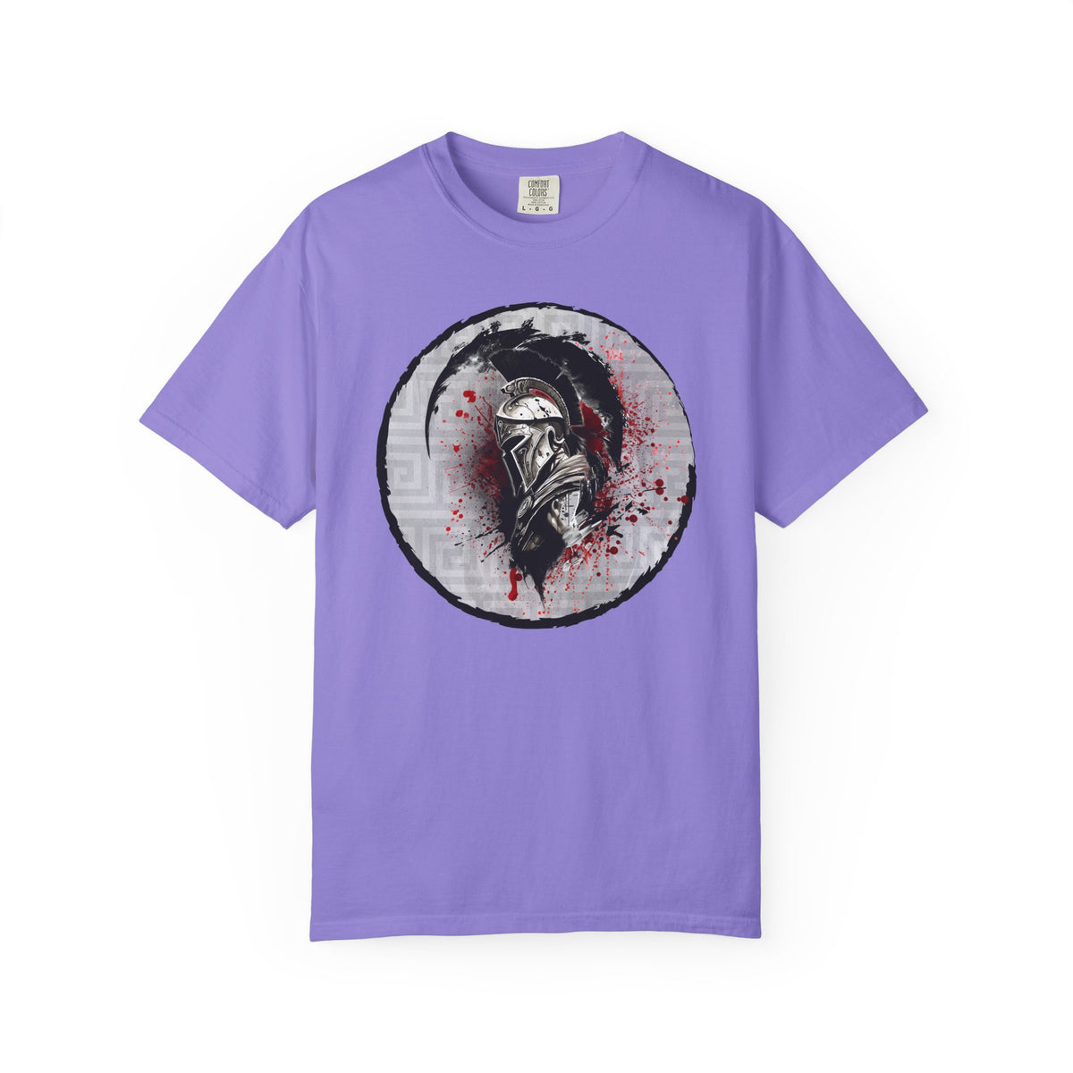 Spartan Warrior T-Shirt – Greek Helmet Circle Design Front & Spear Back | Warrior Graphic Tee