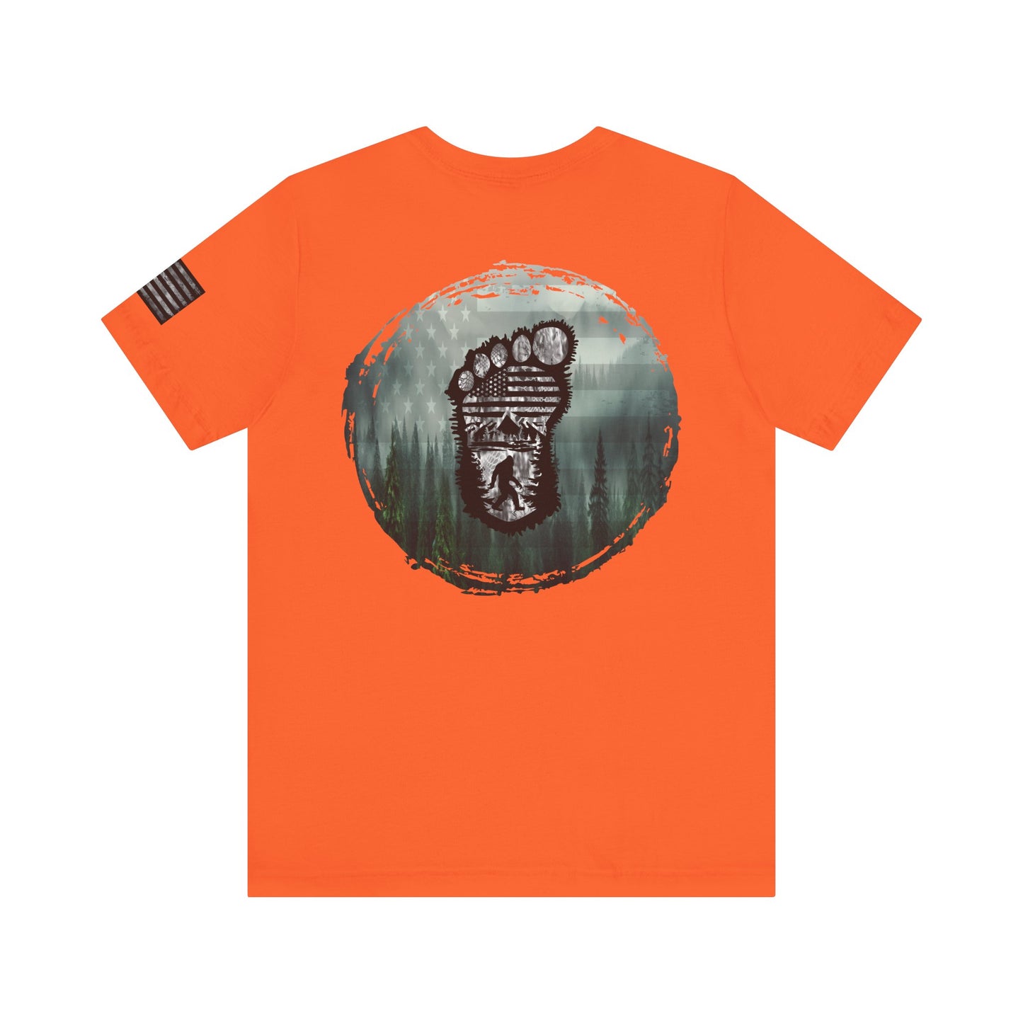 Bigfoot American Flag Camo Tee, Sasquatch Patriotic Shirt, Unisex Graphic Tee, Outdoor Adventure Top, Men's Women's Tee