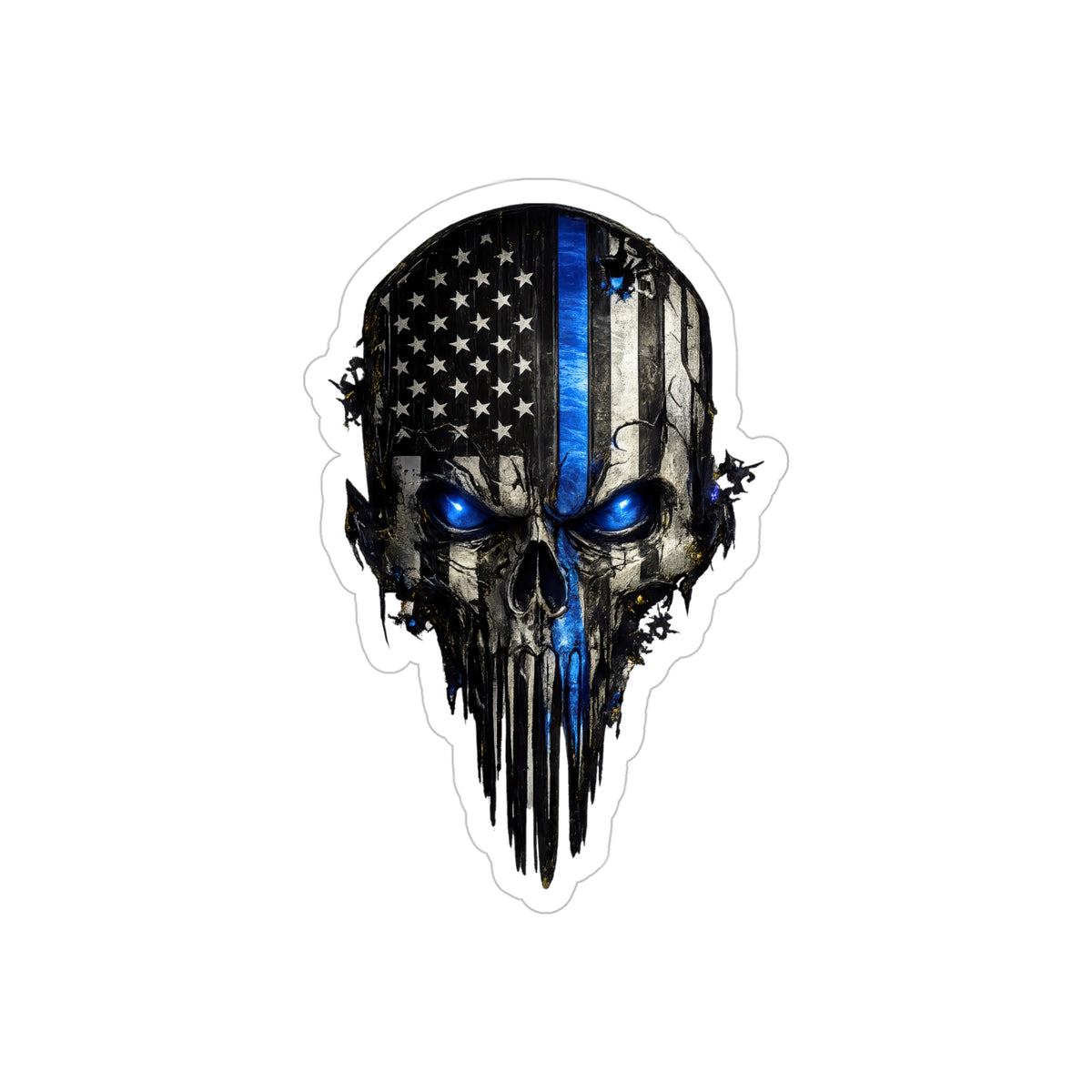 Thin Blue Line Skull Sticker | Distressed American Flag Police Decal | Blue Line Skull Art | Transparent Vinyl Law Enforcement Sticker