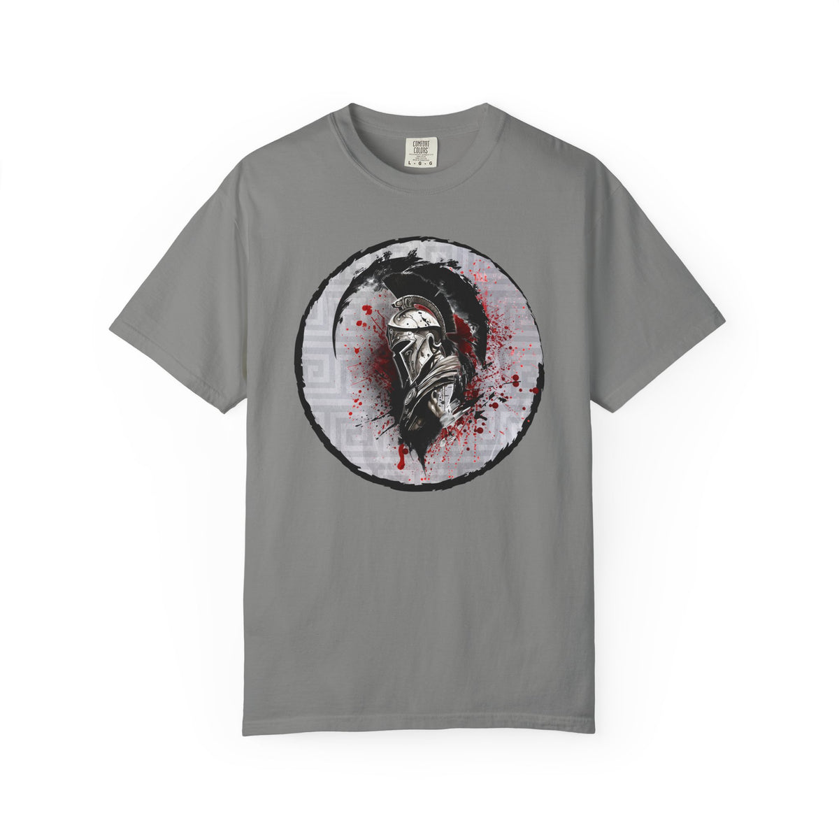 Spartan Warrior T-Shirt – Greek Helmet Circle Design Front & Spear Back | Warrior Graphic Tee