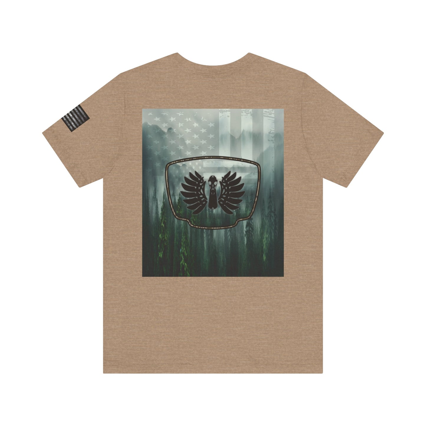 The Forest Duck Hunt Badge T-Shirt – Mossy Camo Print, Crossed Guns & Duck Skull Graphic