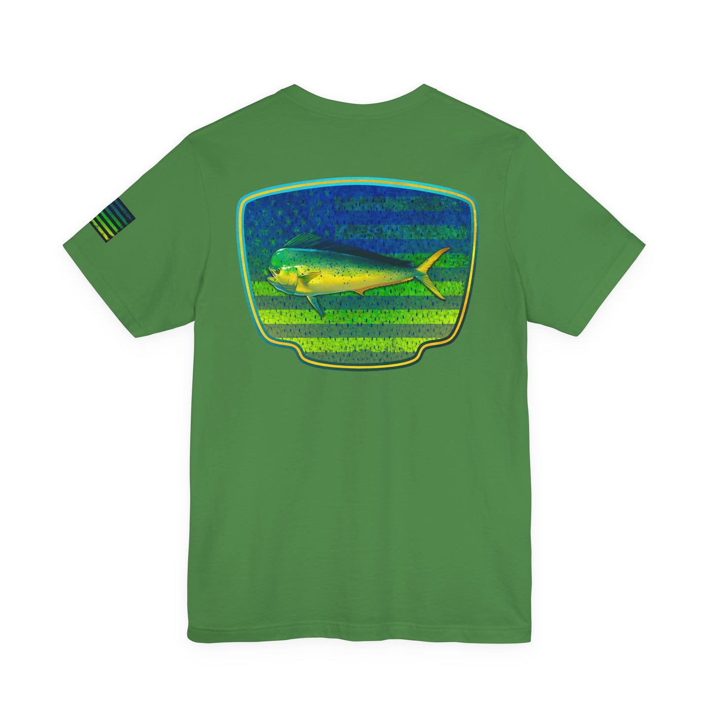 Patriotic Mahi Mahi Flag T-Shirt – Bold Saltwater Fishing Graphic Tee