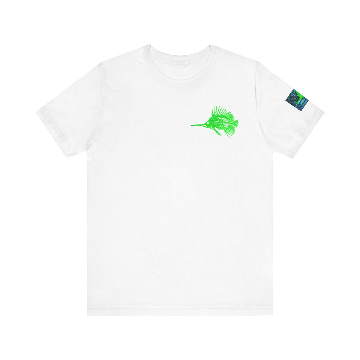 Green Fish Grunge American Flag Tee, Patriotic USA Shirt, Vintage American Flag