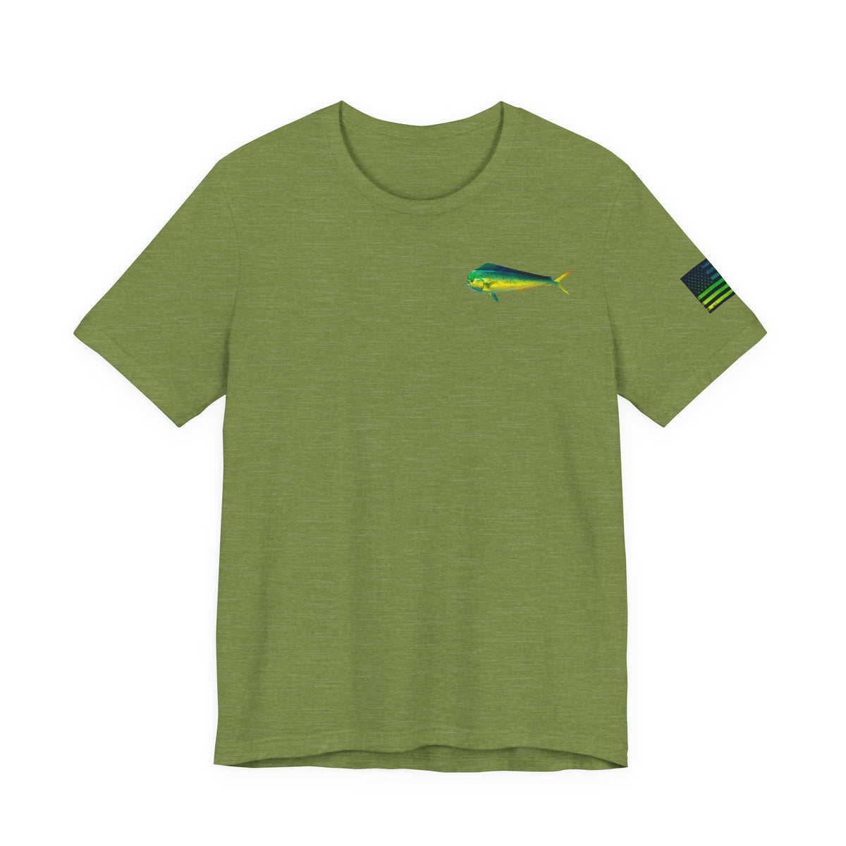 Mahi Mahi Badge Tee with Blackout Flag – Patriotic Saltwater Fishing Shirt