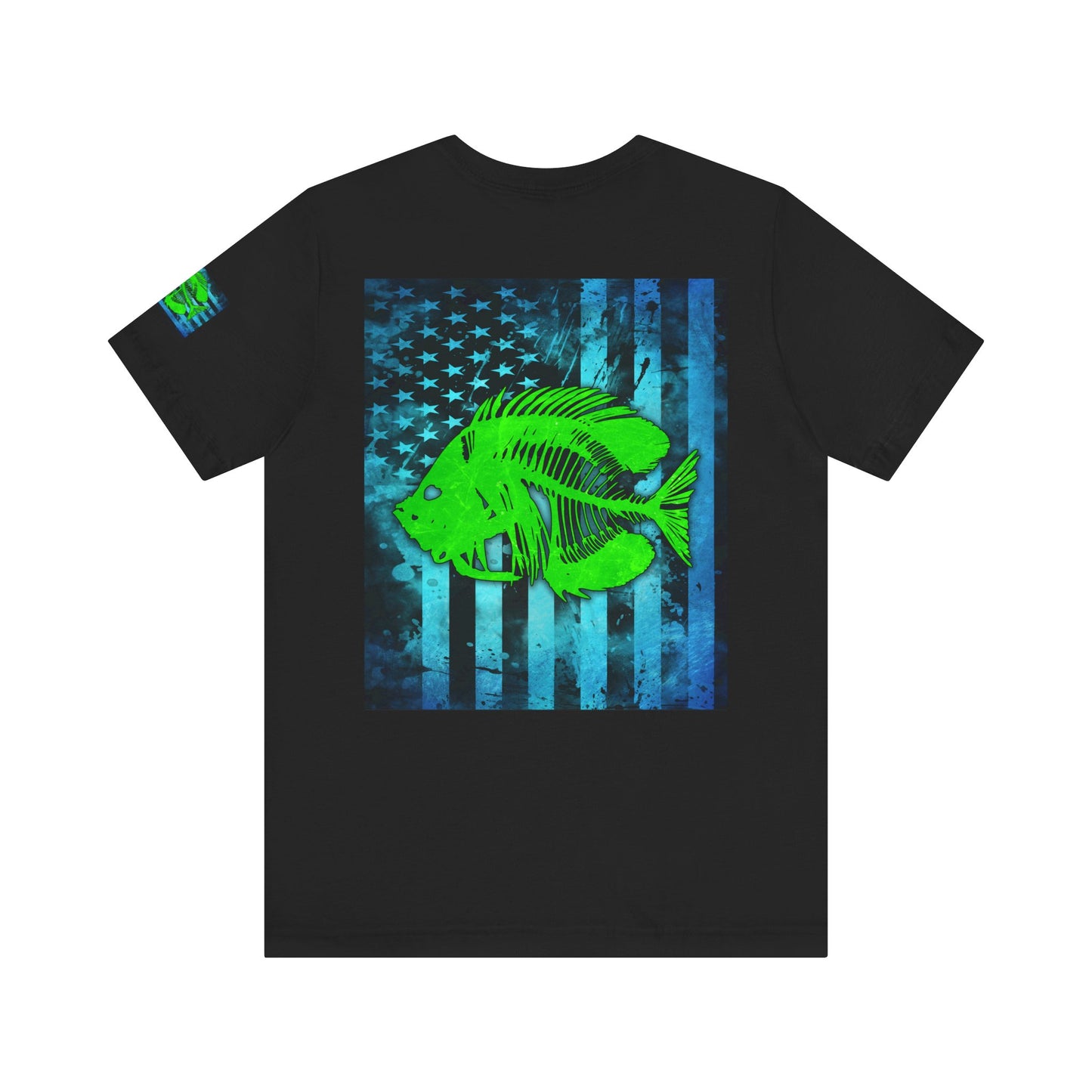 Green Pearch Angler Grunge American Flag Tee, Patriotic USA Shirt, Vintage American Flag