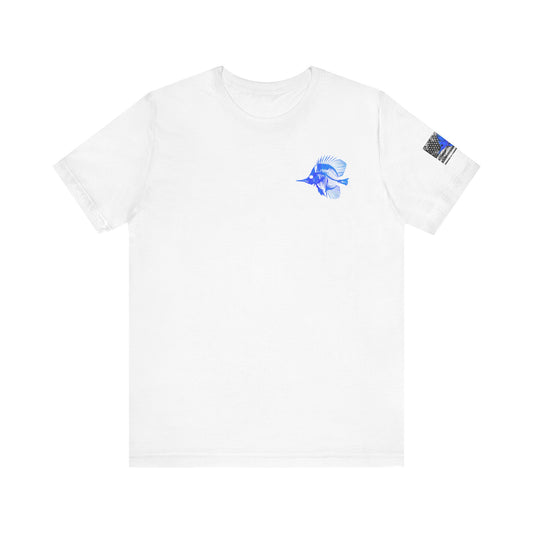 Blue Fish Skeleton Grunge American Flag Tee, Patriotic USA Shirt, Vintage American Flag