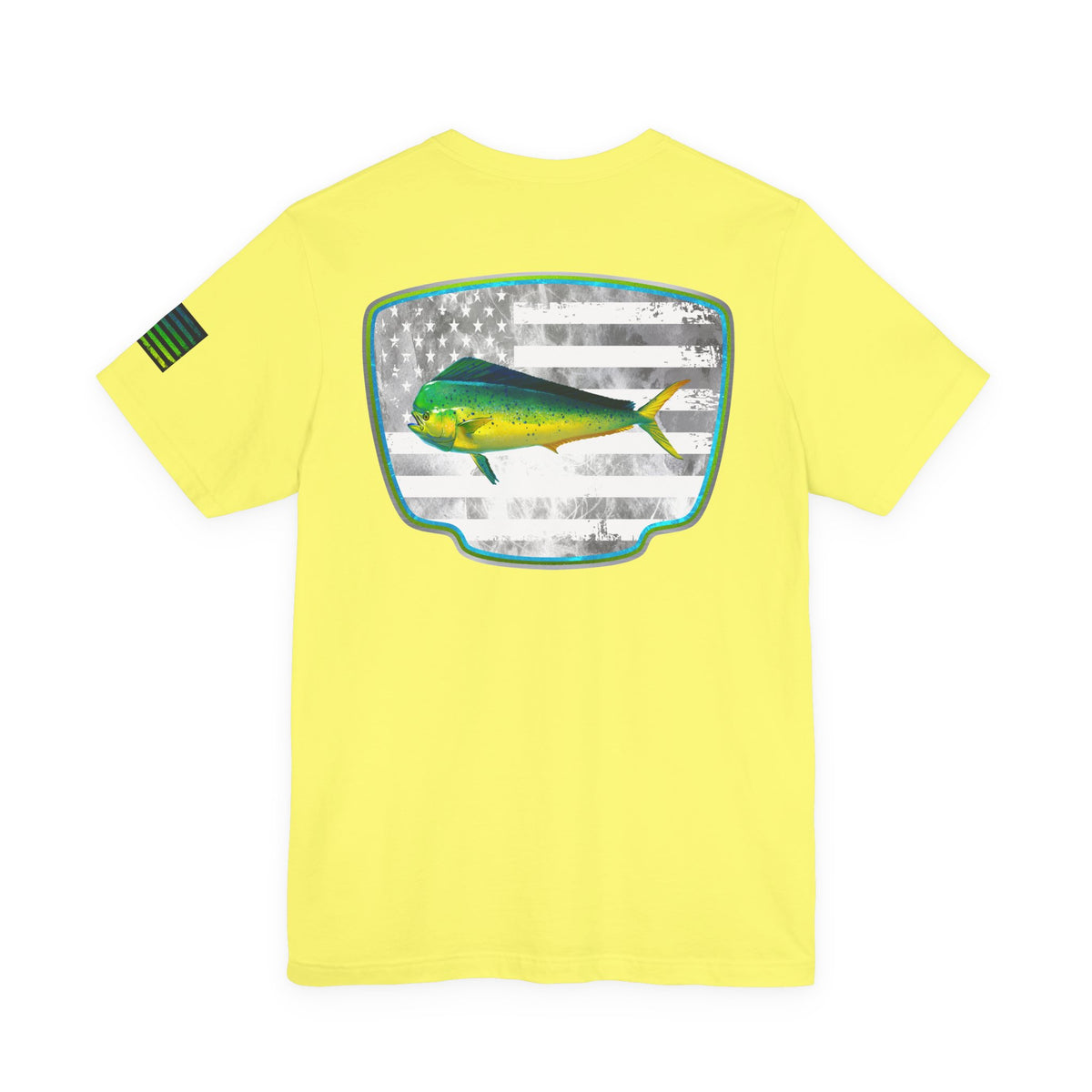 Mahi Mahi Sunglass Badge Tee – White Distressed Flag Fishing Shirt