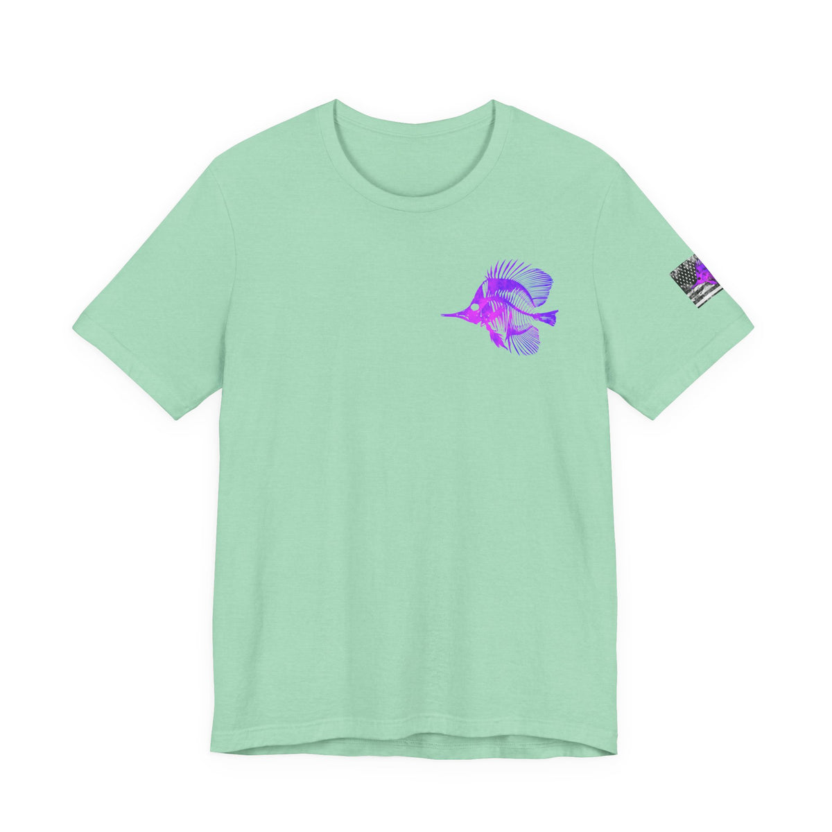 Purple Fish Angler Grunge American Flag Tee, Patriotic USA Shirt, Vintage American Flag