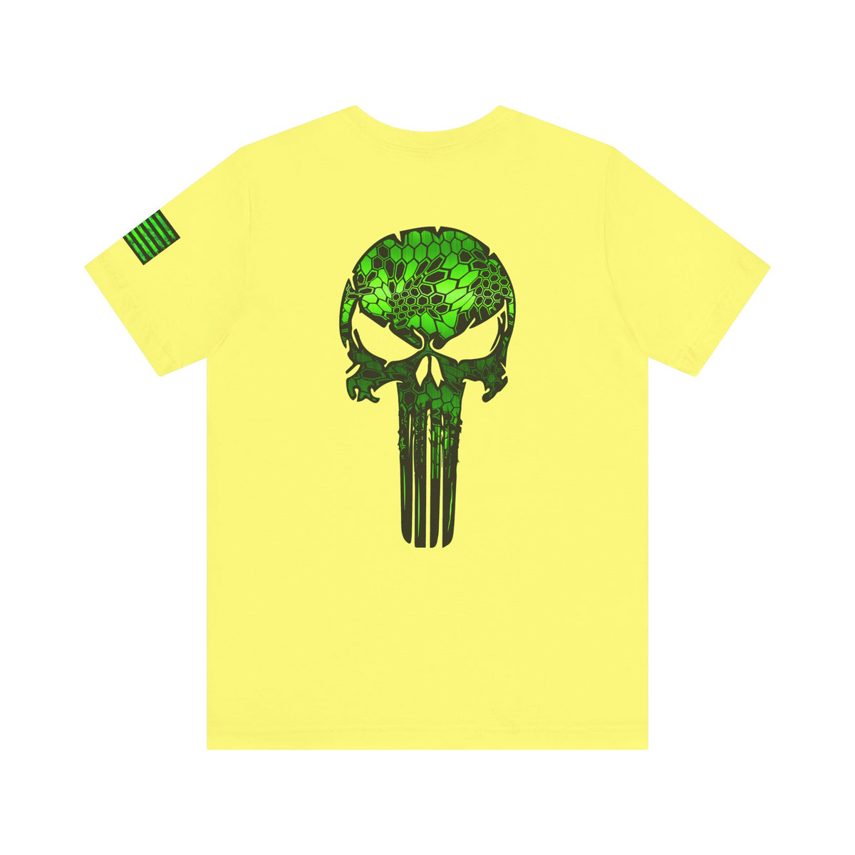 Green Punisher Skull with Hex Camo – Tactical Military Style Grunge Tee