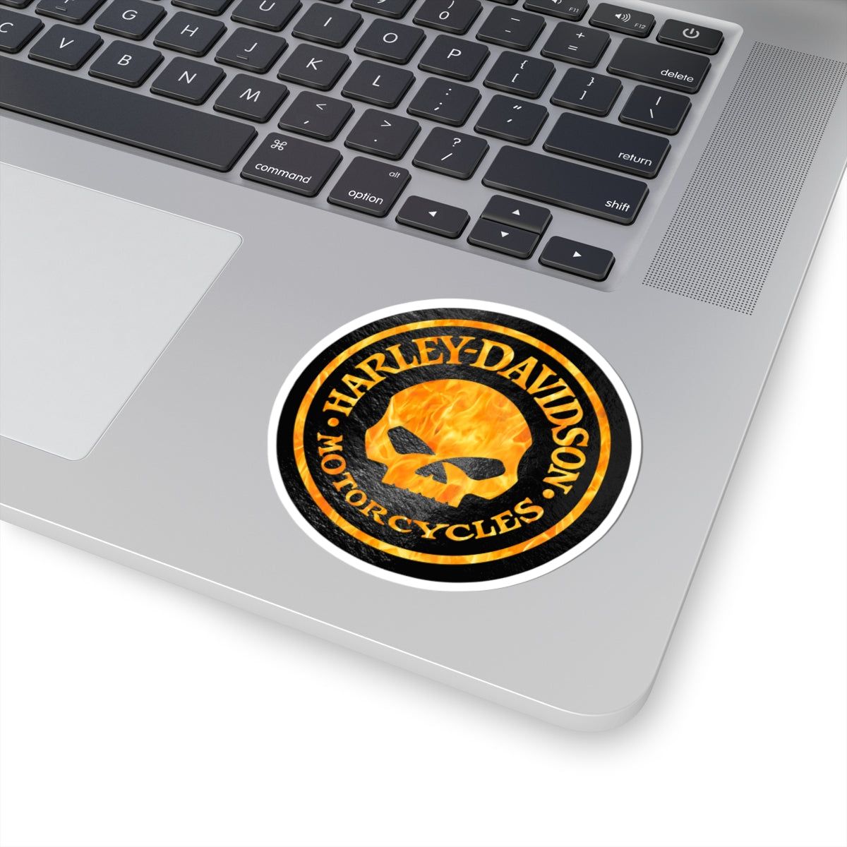 Harley Skull Biker Emblem | Bold Orange Motorcycle Graphic for Decals, Shirts, or Garage Art, ArtKiss-Cut Stickers