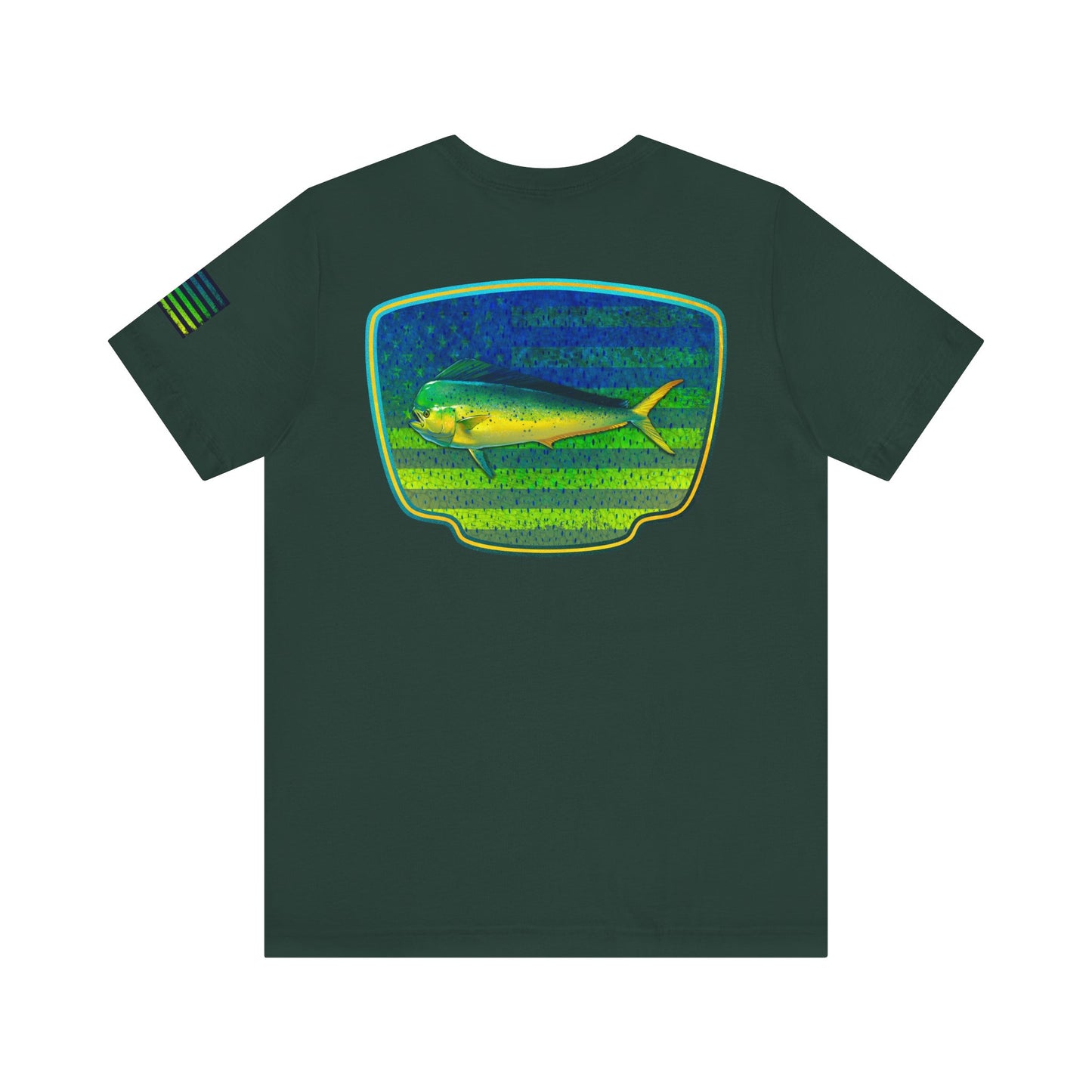 Patriotic Mahi Mahi Flag T-Shirt – Bold Saltwater Fishing Graphic Tee