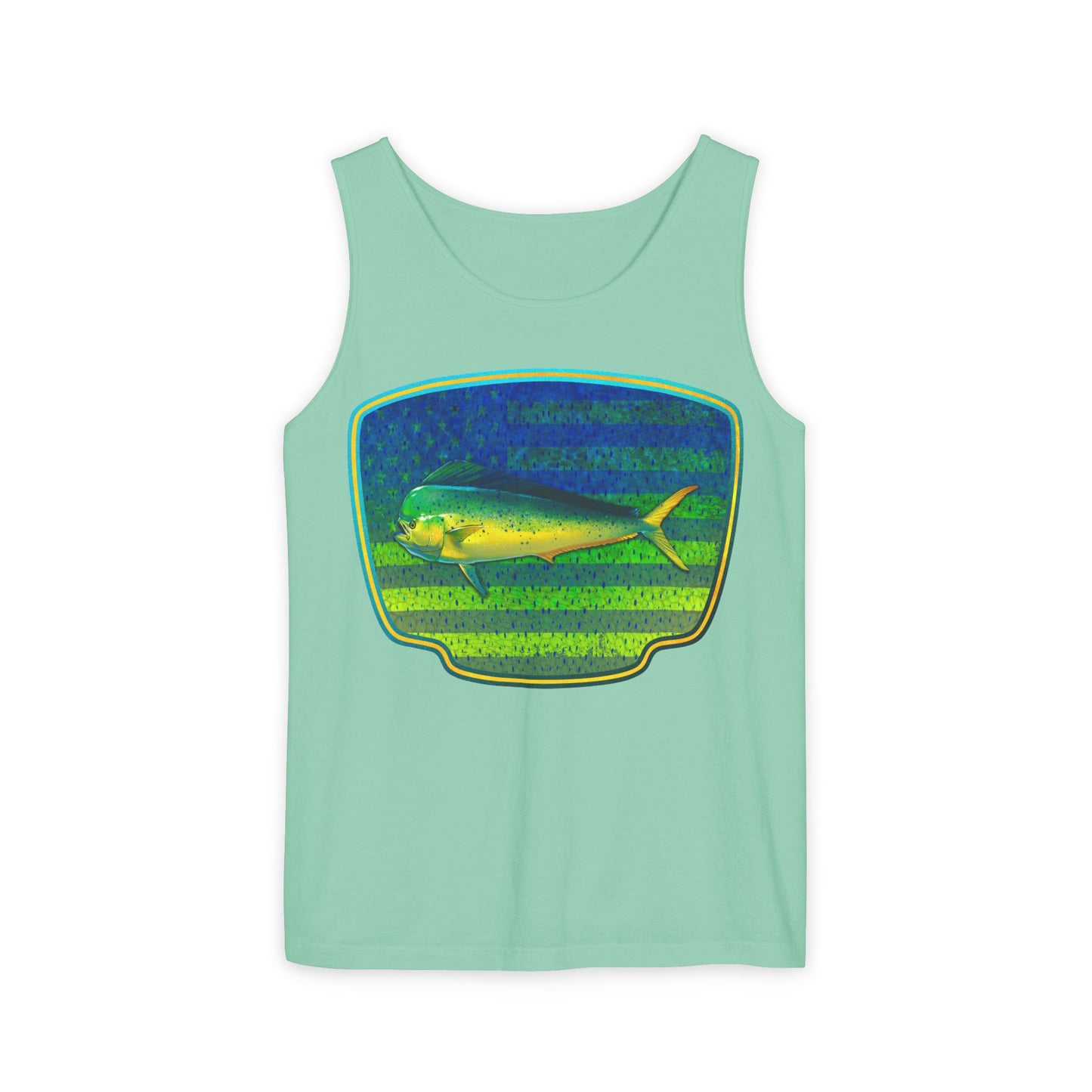 American Mahi Mahi Graphic Tank Top, Summer Apparel, Outdoors Shirt, Fishing Gear, Beachwear, Gifts for Anglers