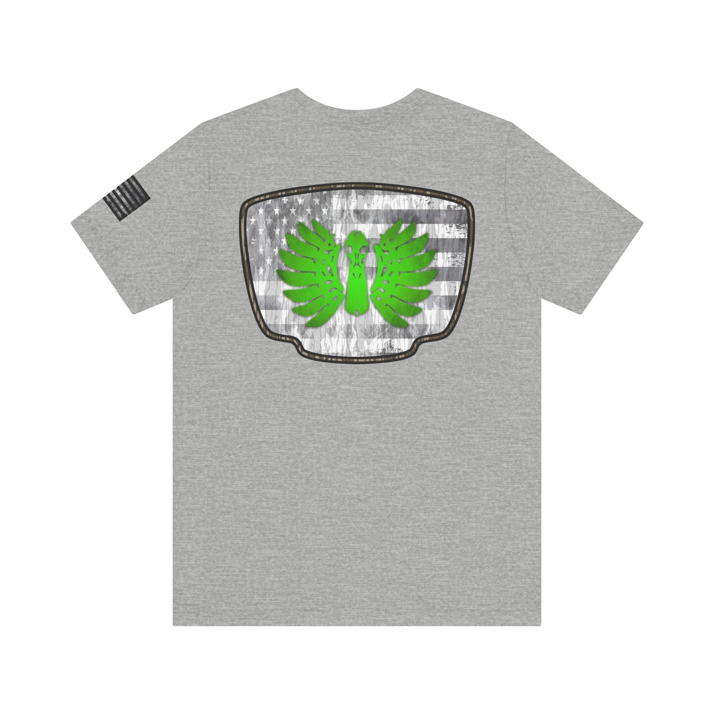 Duck Skull Hunting Badge T-Shirt – Mossy Camo Print, Crossed Guns & Duck Skull Graphic