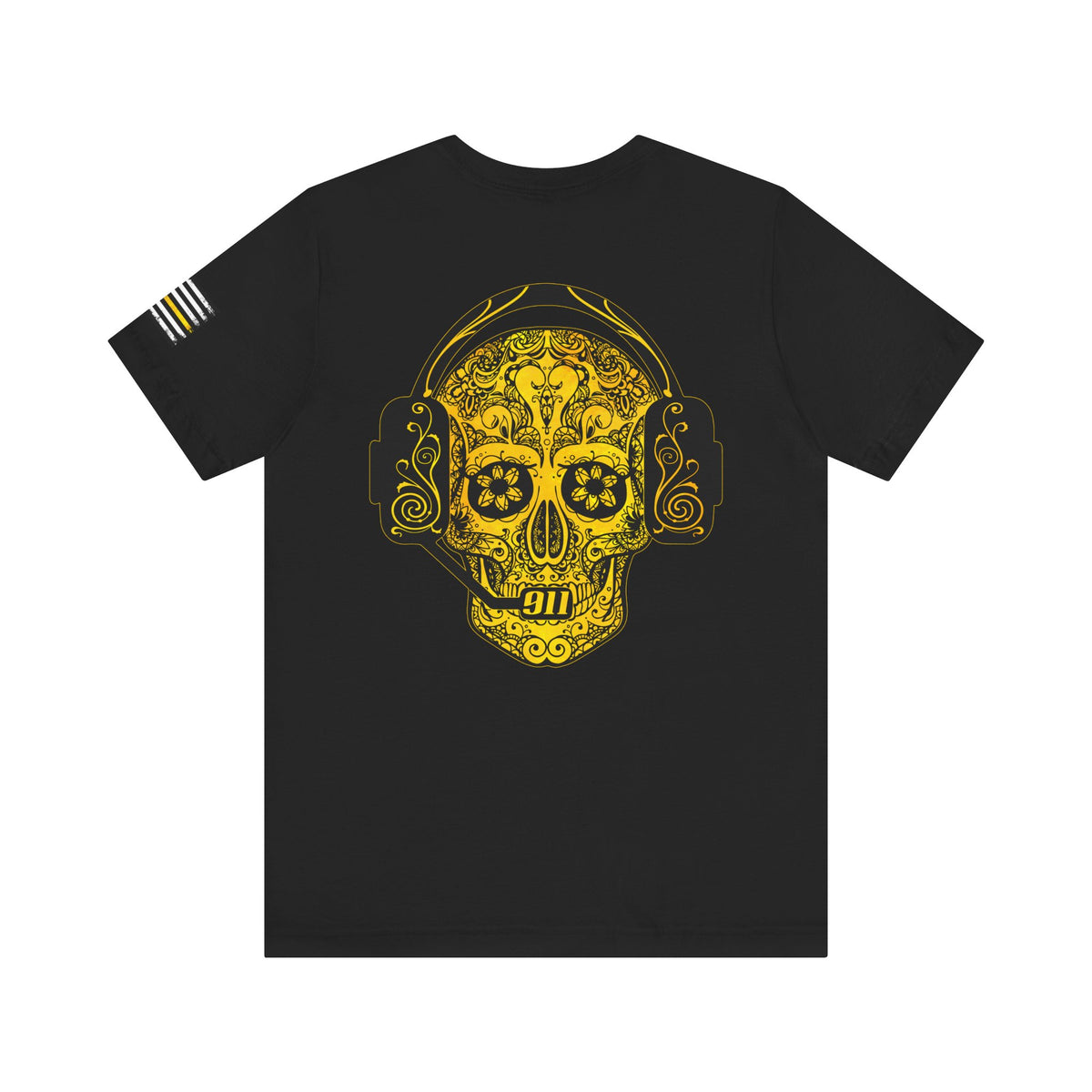 911 Dispatcher Sugar Skull Unisex Tee, Dispatcher Gift, Day of the Dead Shirt, Thin Gold Line,