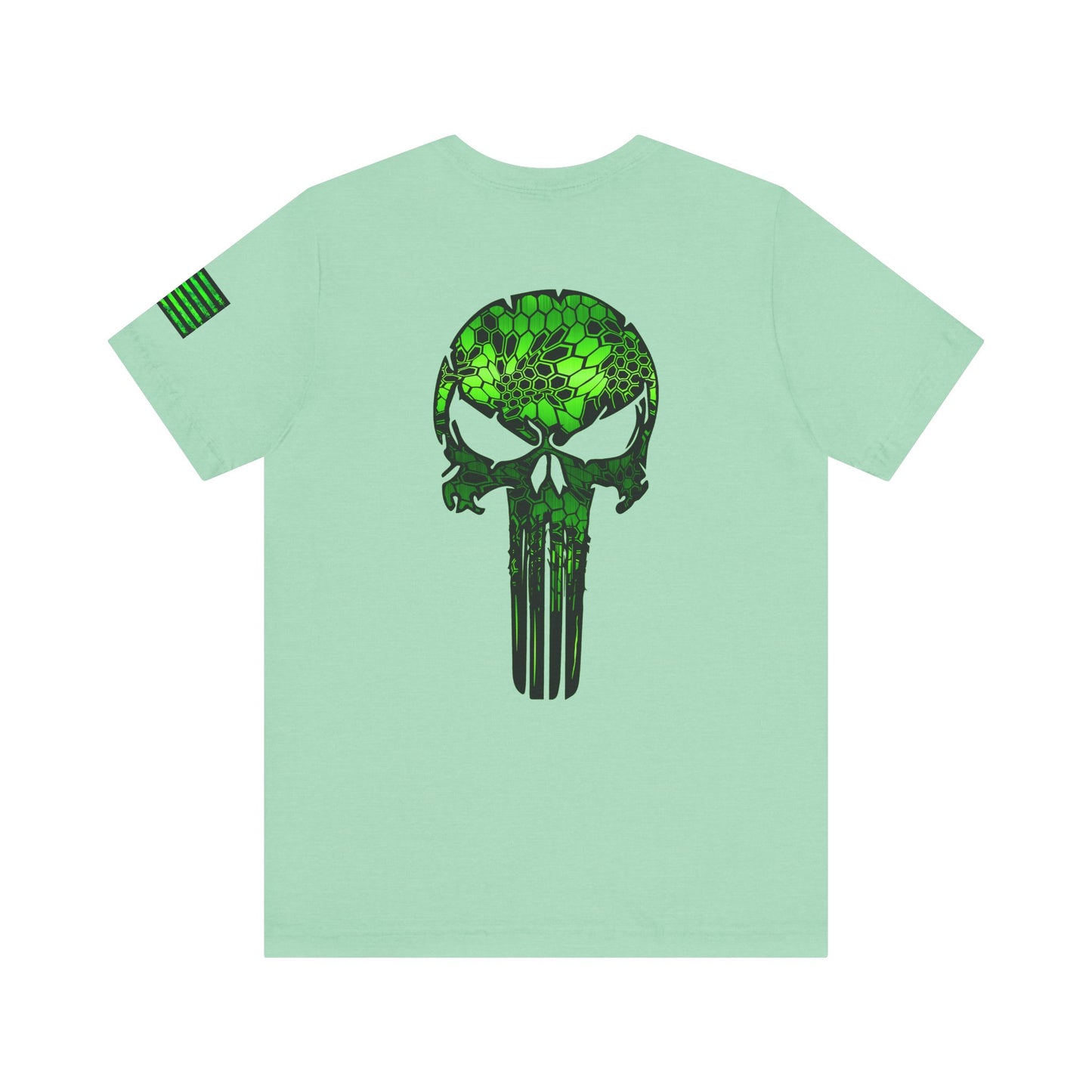 Green Punisher Skull with Hex Camo – Tactical Military Style Grunge Tee