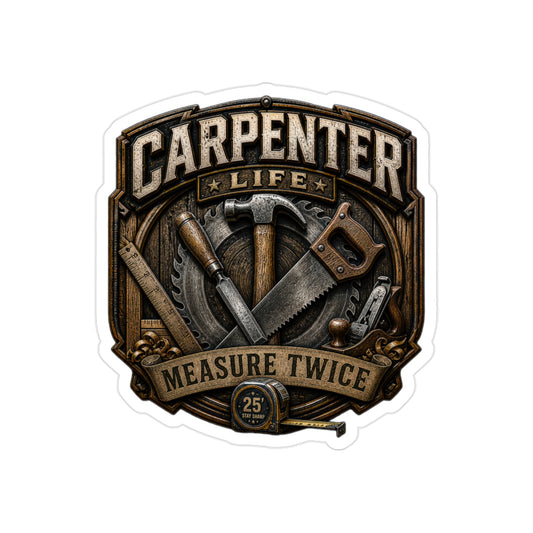 Carpenter Life Measure Twice Woodworking Tradesman Design Sticker (Outdoor Transparent)