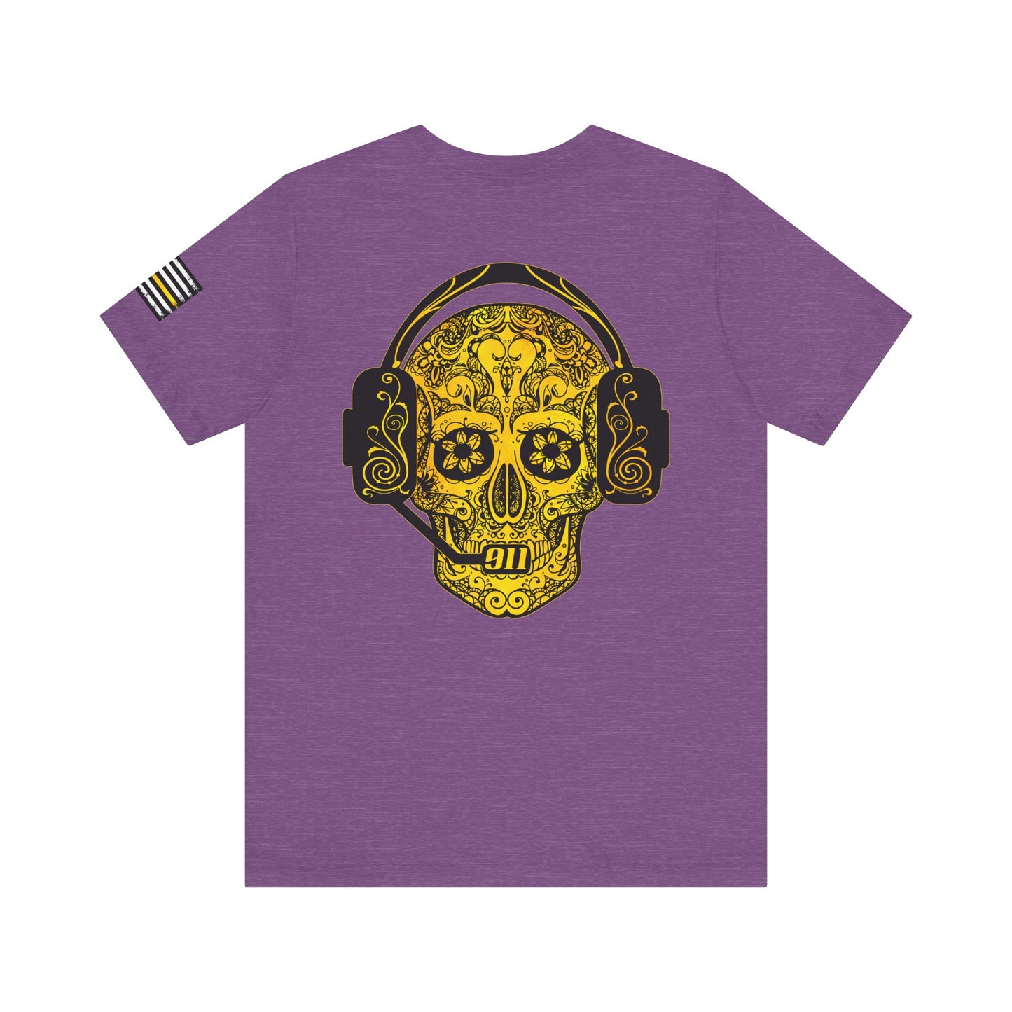 911 Dispatcher Sugar Skull Unisex Tee, Dispatcher Gift, Day of the Dead Shirt, Thin Gold Line,
