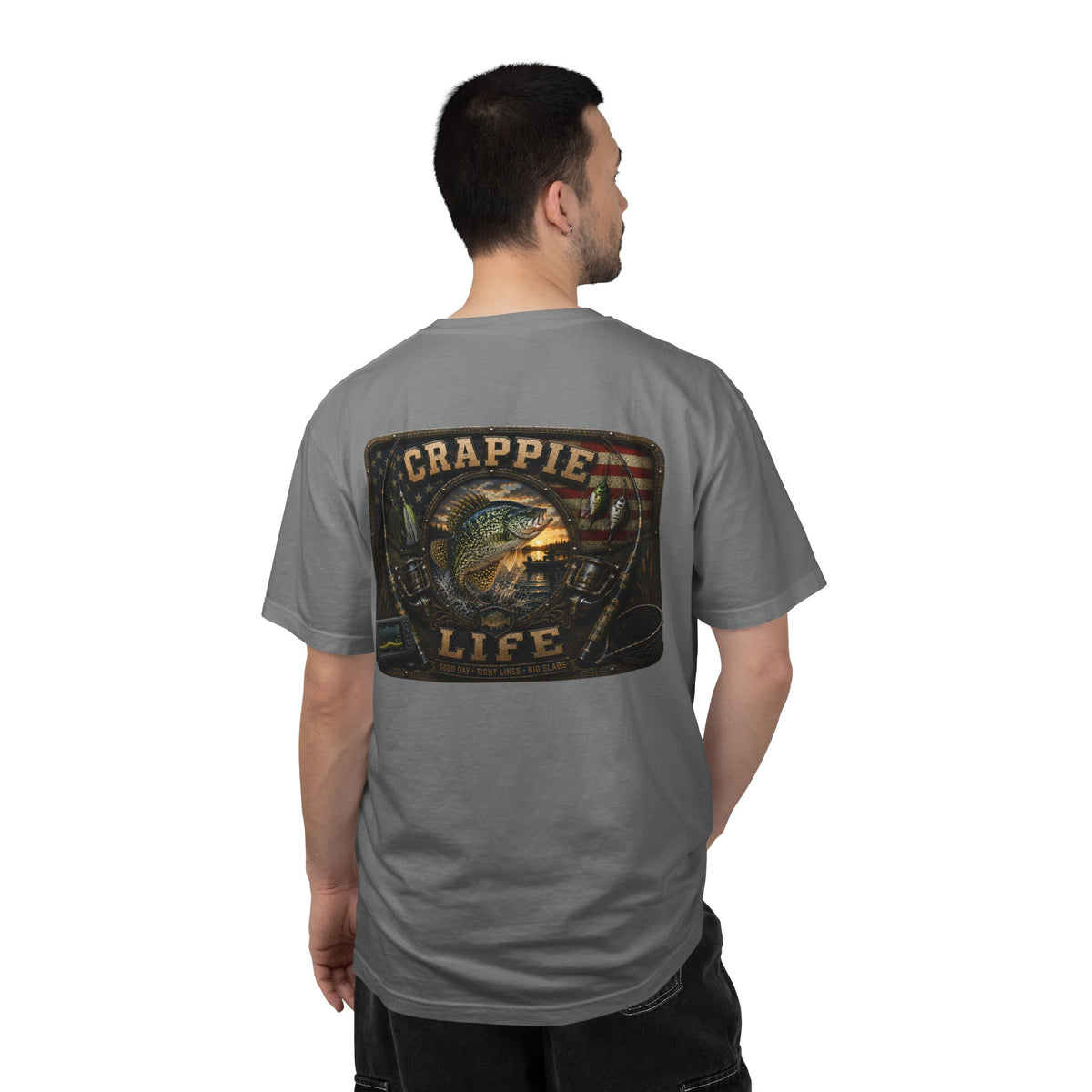 Crappie Life T-Shirt — Retro American Flag Crappie Fishing Tee