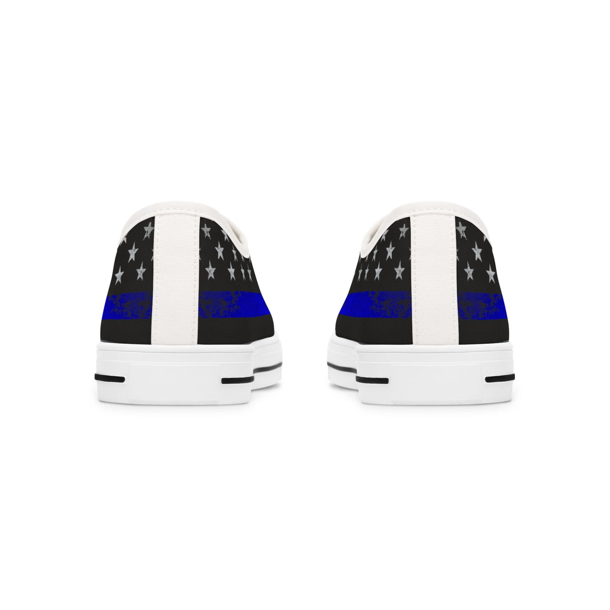 Thin Blue Line American Flag Sneakers – Black & Blue Low Top Canvas Shoes for Women, Police Support, Patriotic Streetwear
