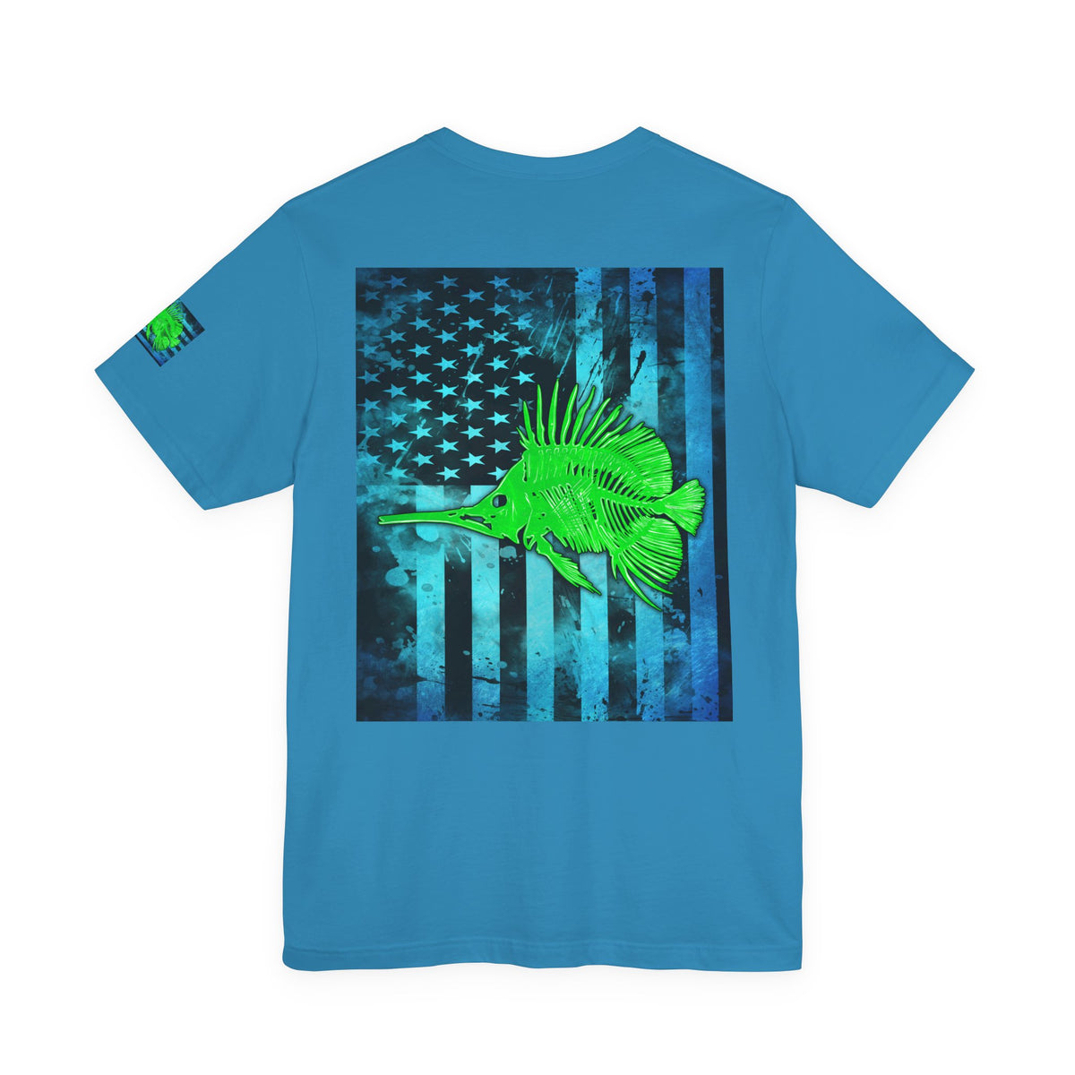 Green Fish Grunge American Flag Tee, Patriotic USA Shirt, Vintage American Flag