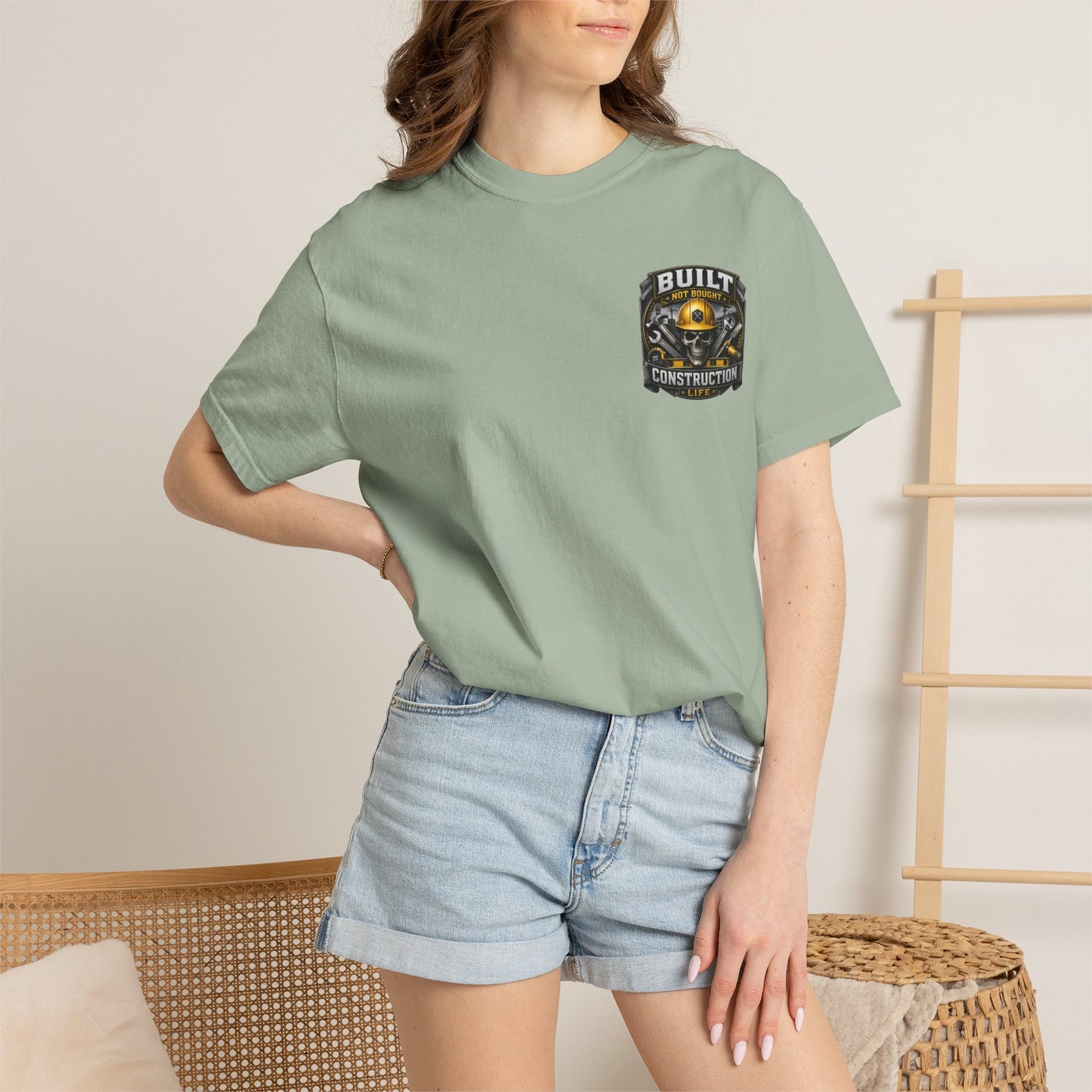 Construction Life T-Shirt — "Built Not Bought" Skull & Hard Hat Crew Tee