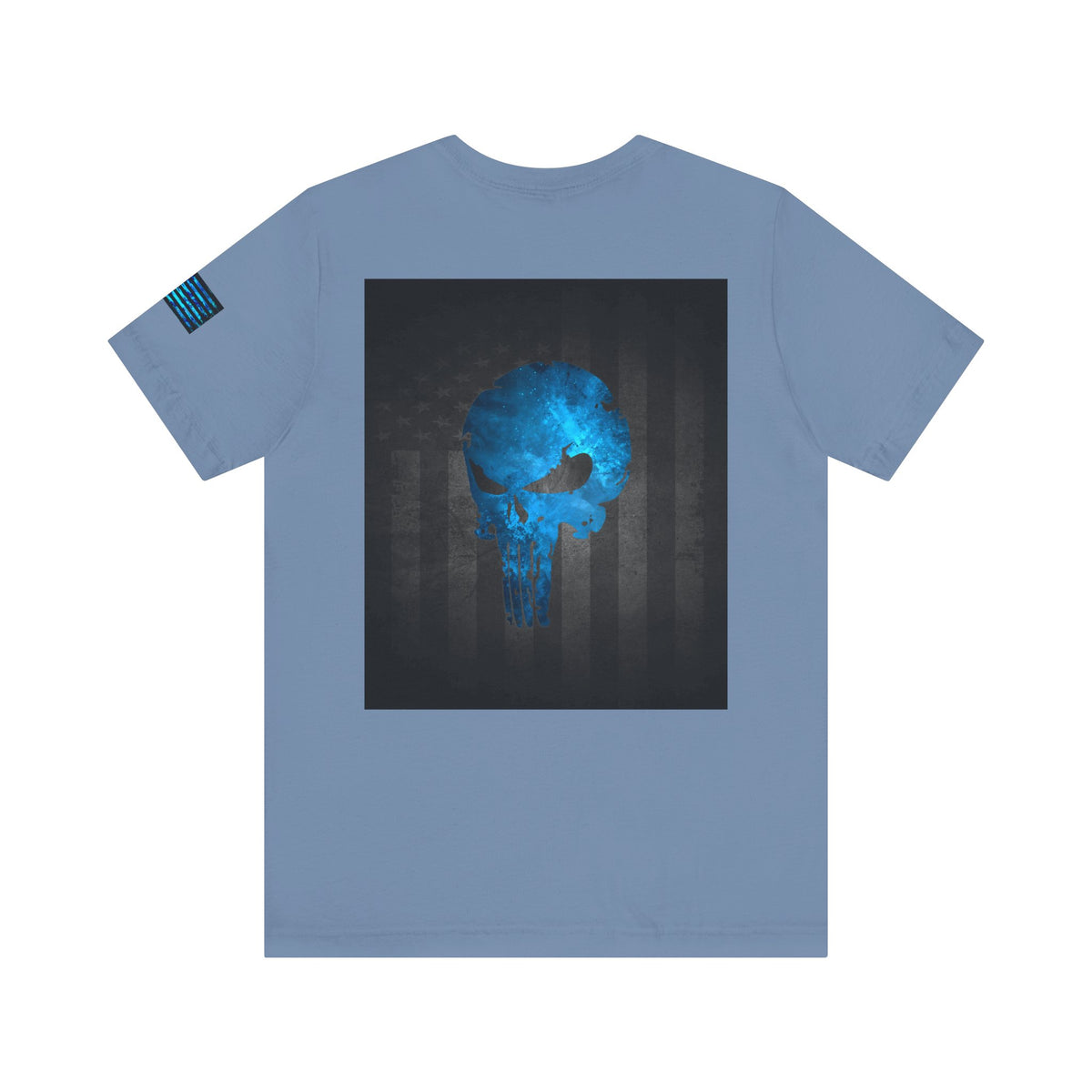 Blue Grunge Punisher Skull – Neon Grunge Vigilante Graphic for Shirts, Decals & Prints