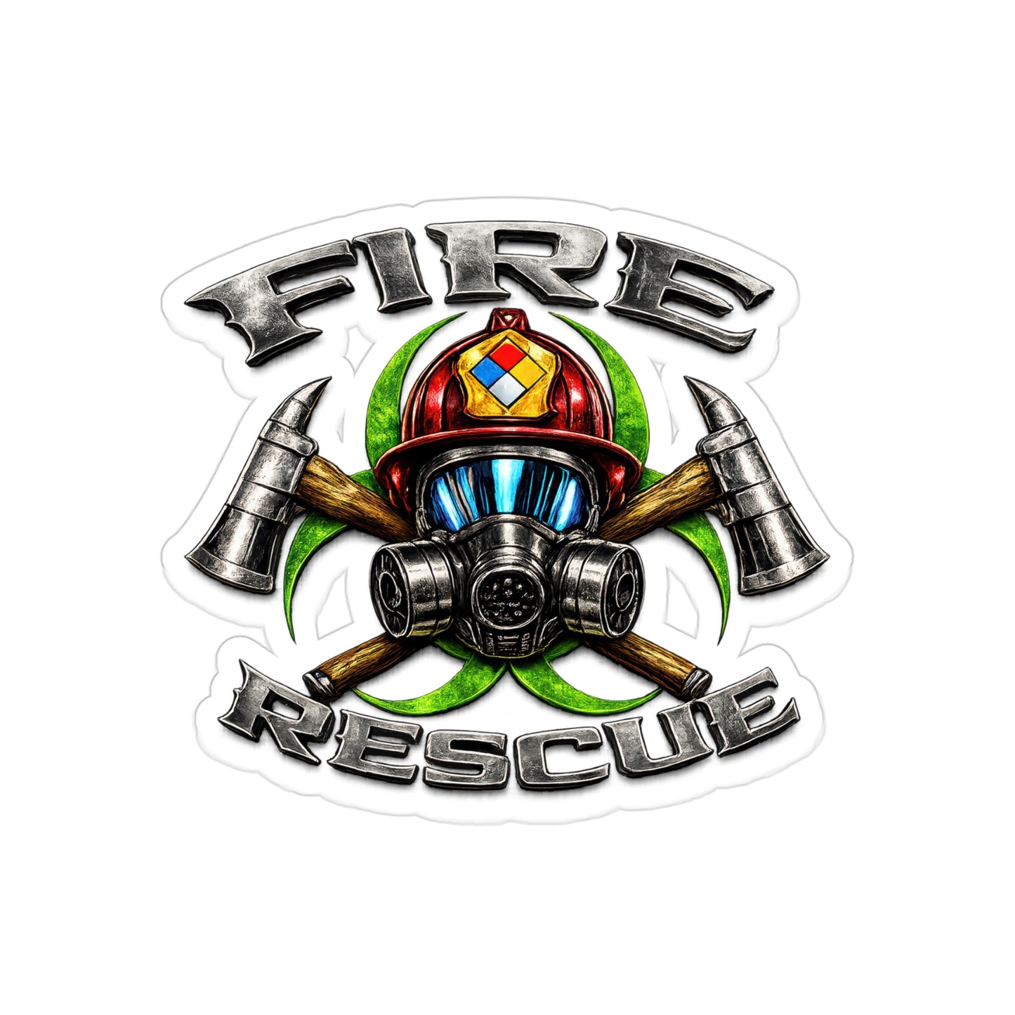 Fire Rescue Sticker | Firefighter Hazmat Helmet Decal | Biohazard Fire Department First Responder Art | Transparent Vinyl Sticker