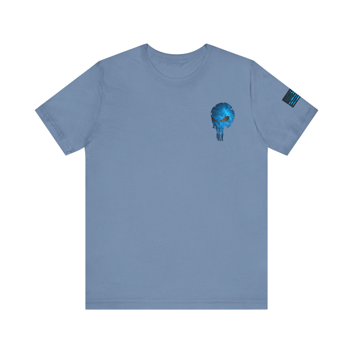 Blue Grunge Punisher Skull – Neon Grunge Vigilante Graphic for Shirts, Decals & Prints
