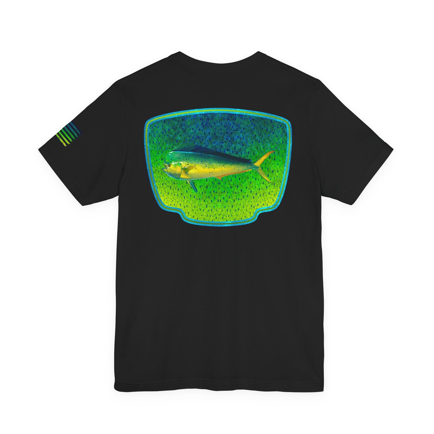 Bright Mahi Mahi Fish Skin Badge Tee – Bold Saltwater Fishing Shirt for Ocean Lovers