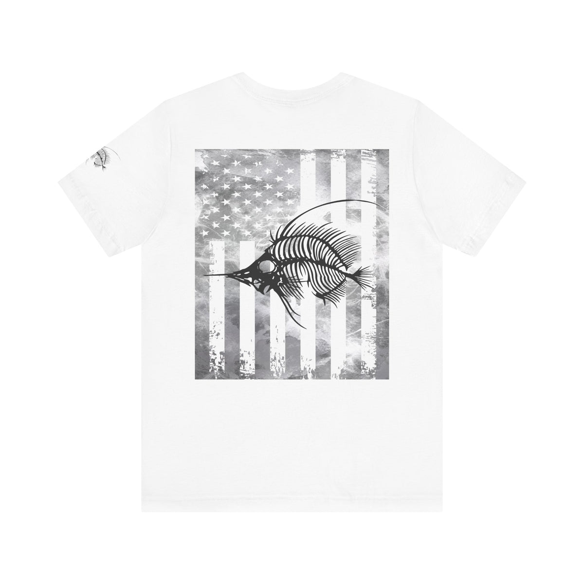 Fish Skeleton Grunge American Flag Tee, Patriotic USA Shirt, Vintage American Flag