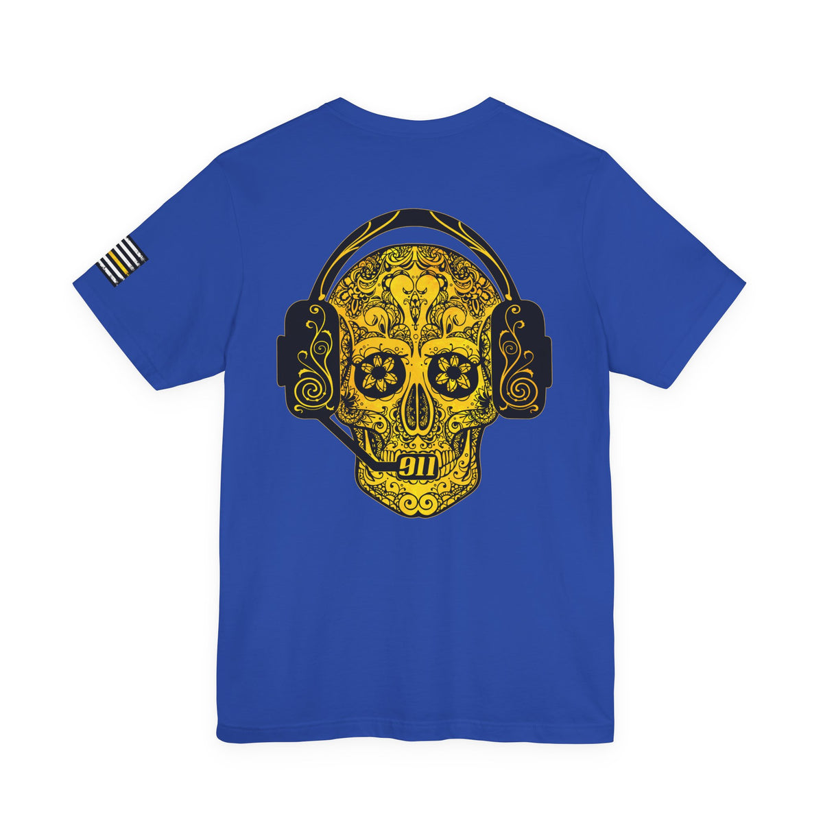 911 Dispatcher Sugar Skull Unisex Tee, Dispatcher Gift, Day of the Dead Shirt, Thin Gold Line,