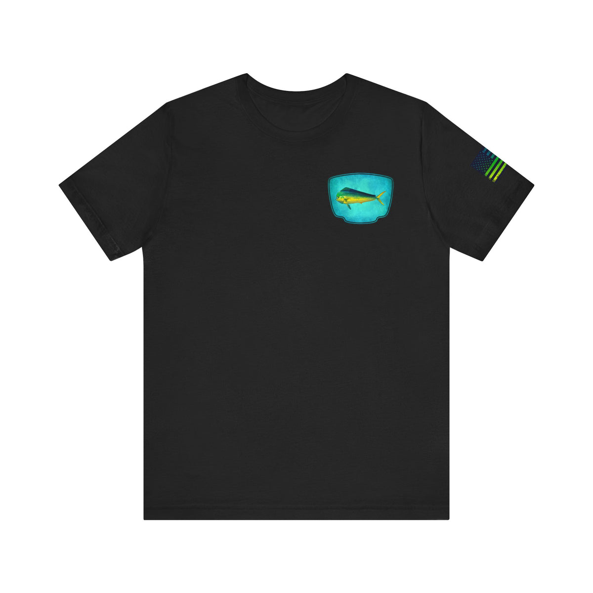 Vibrant Mahi Mahi Badge Tee – Ocean-Inspired Saltwater Fishing Shirt for Men