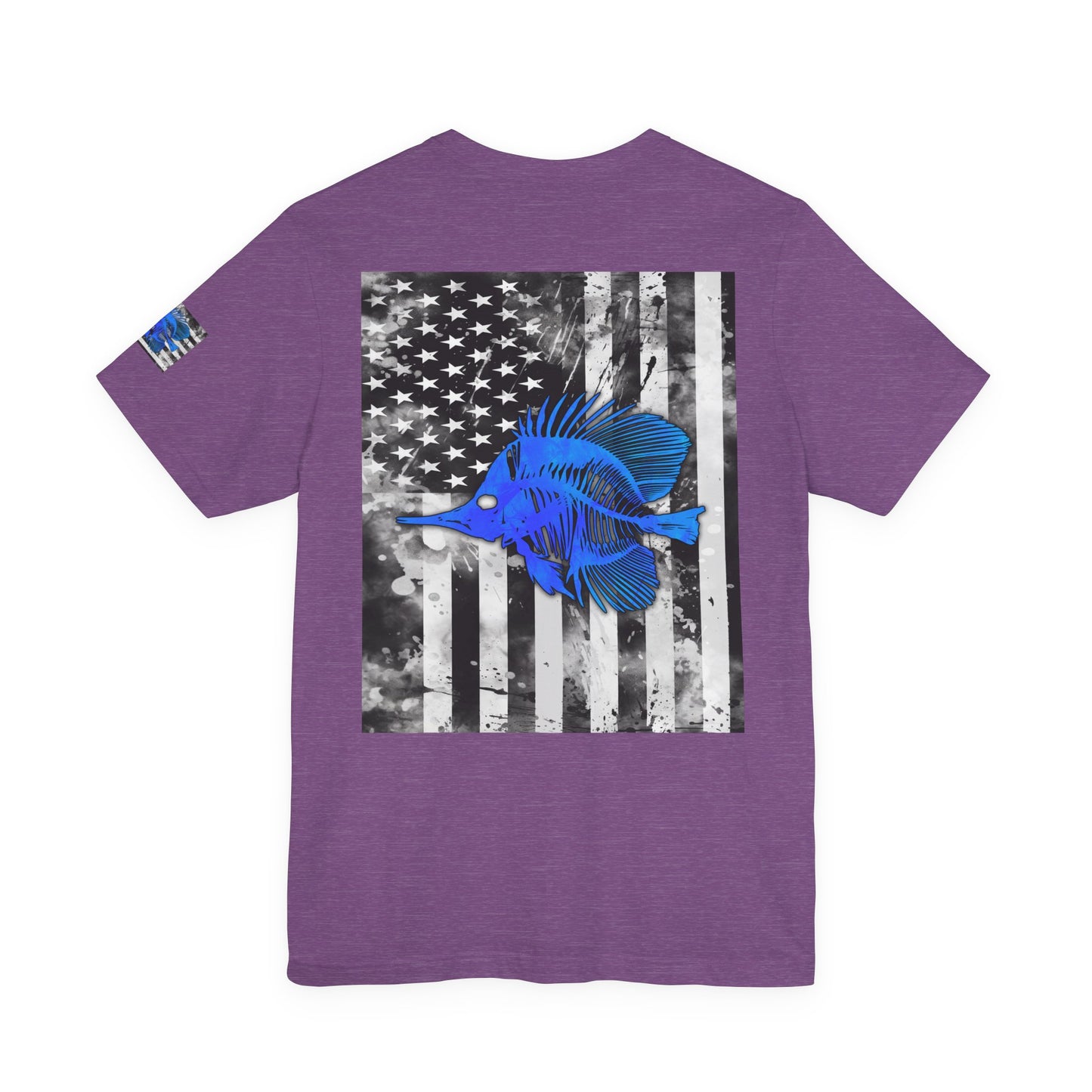 Blue Fish Skeleton Grunge American Flag Tee, Patriotic USA Shirt, Vintage American Flag