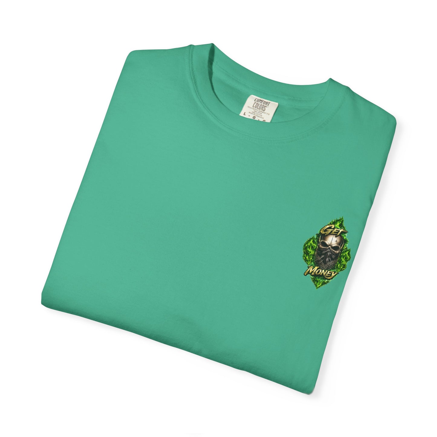 Get Money Skull Graphic Tee – Green Flame Dollar Sign Hustle Streetwear Shirt