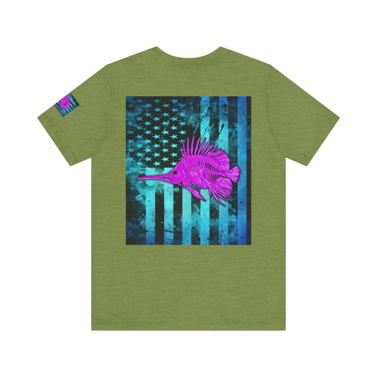 Pink Angler Grunge American Flag Tee, Patriotic USA Shirt, Vintage American Flag