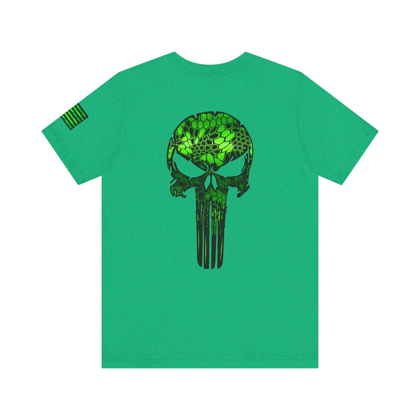Green Punisher Skull with Hex Camo – Tactical Military Style Grunge Tee