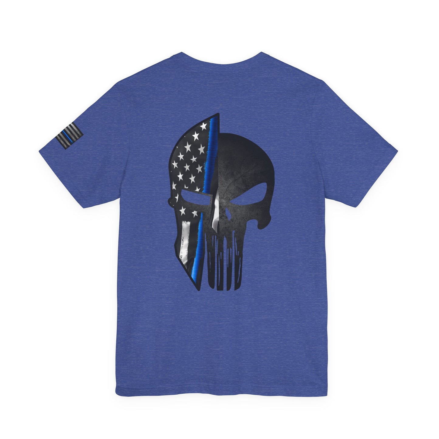 Grunge Spartan Helmet Thin Blue Line American Flag T-Shirt – Honor & Valor Police Tribute Tee