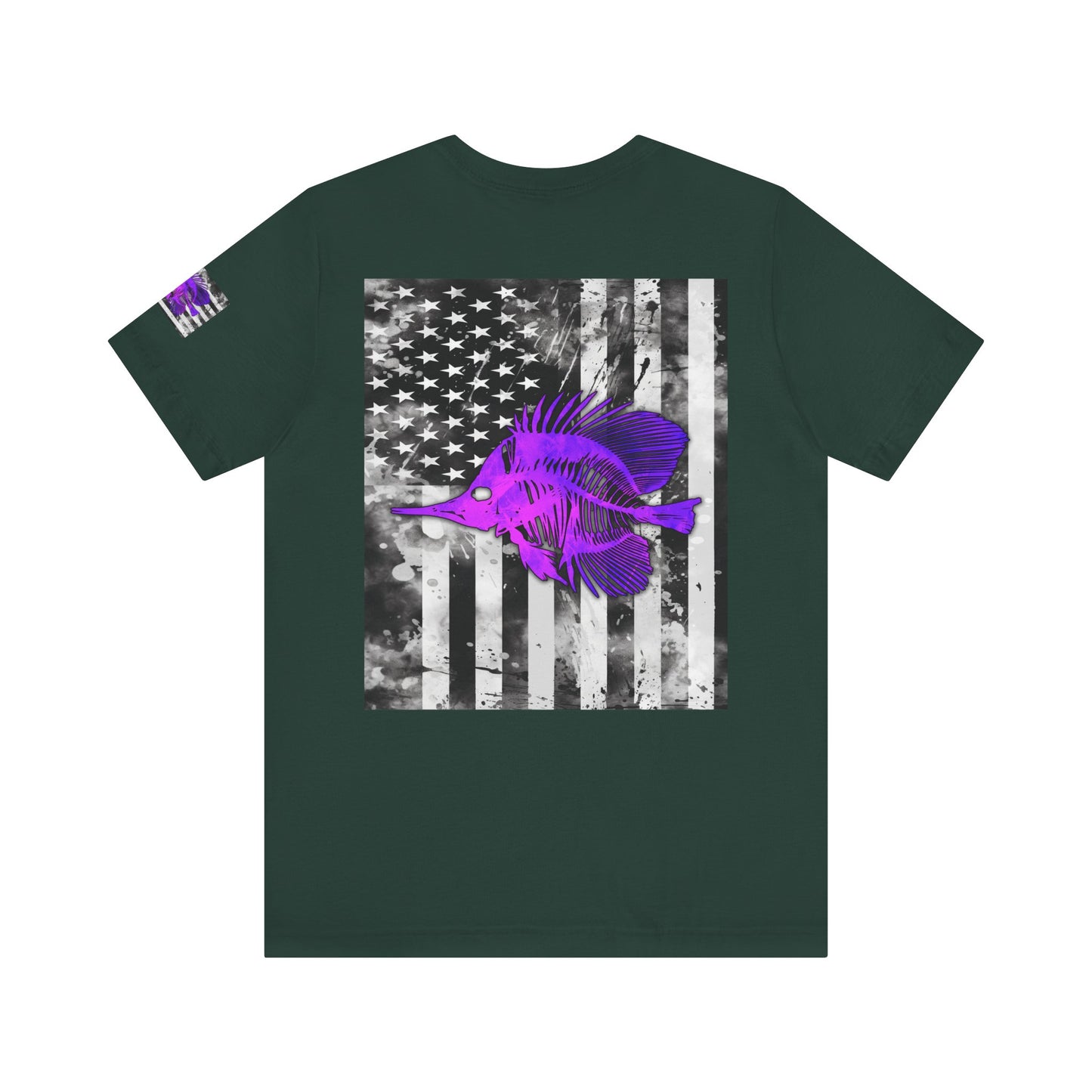 Purple Fish Angler Grunge American Flag Tee, Patriotic USA Shirt, Vintage American Flag