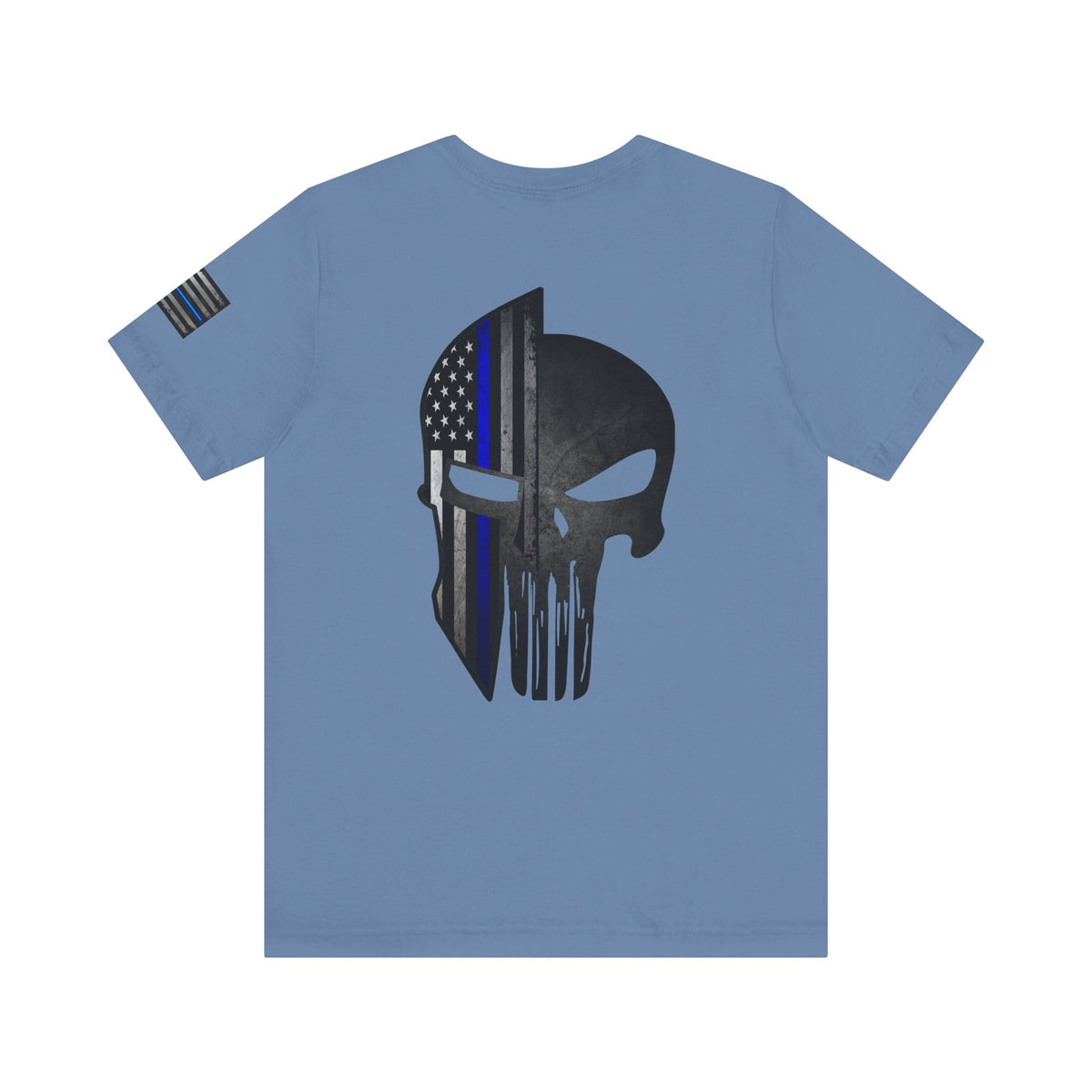 Grunge Stone Spartan Thin Blue Line American Flag T-Shirt – Honor & Valor Police Tribute Tee