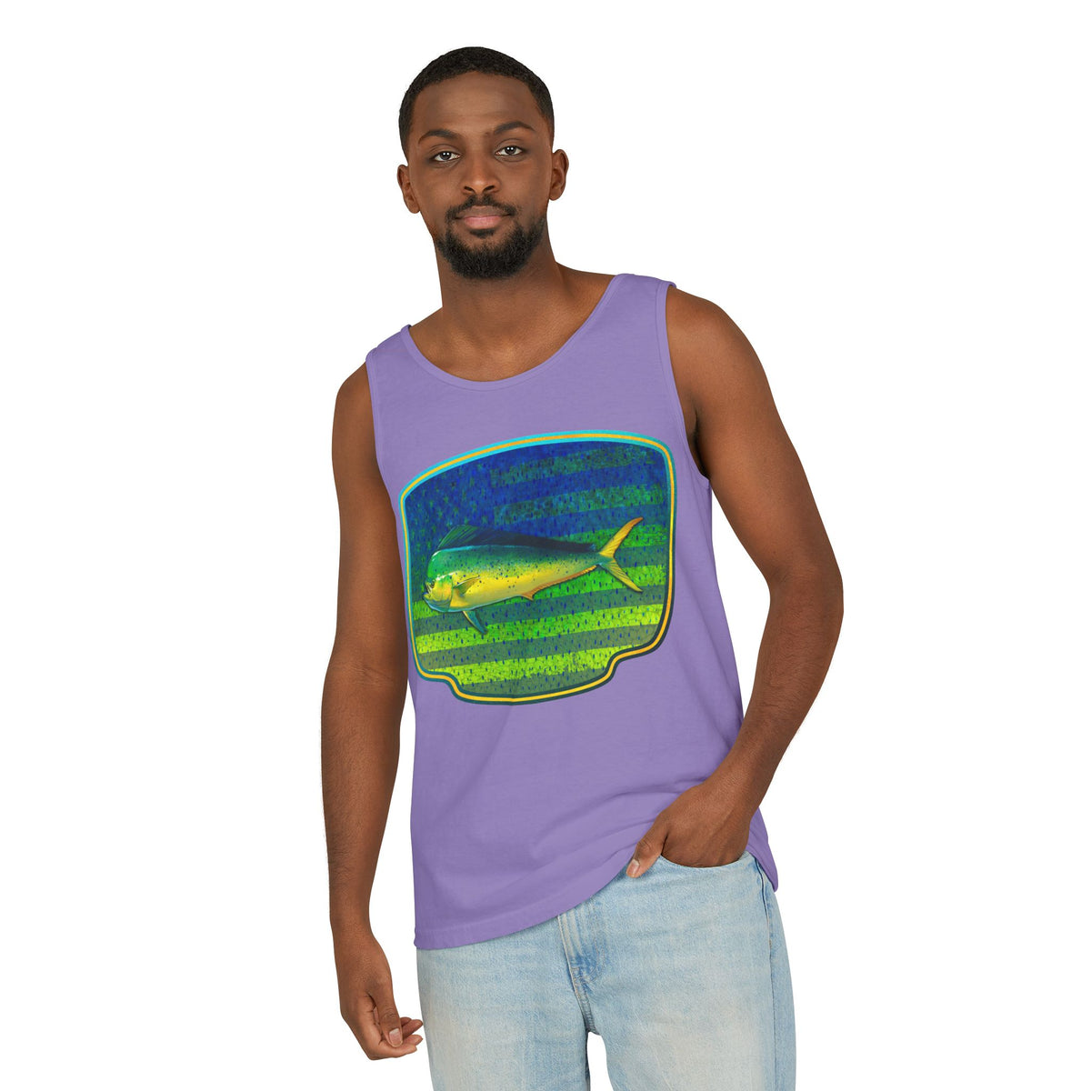 American Mahi Mahi Graphic Tank Top, Summer Apparel, Outdoors Shirt, Fishing Gear, Beachwear, Gifts for Anglers