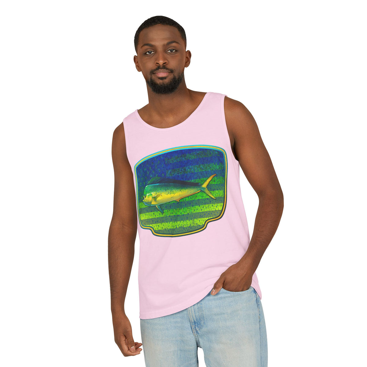 American Mahi Mahi Graphic Tank Top, Summer Apparel, Outdoors Shirt, Fishing Gear, Beachwear, Gifts for Anglers