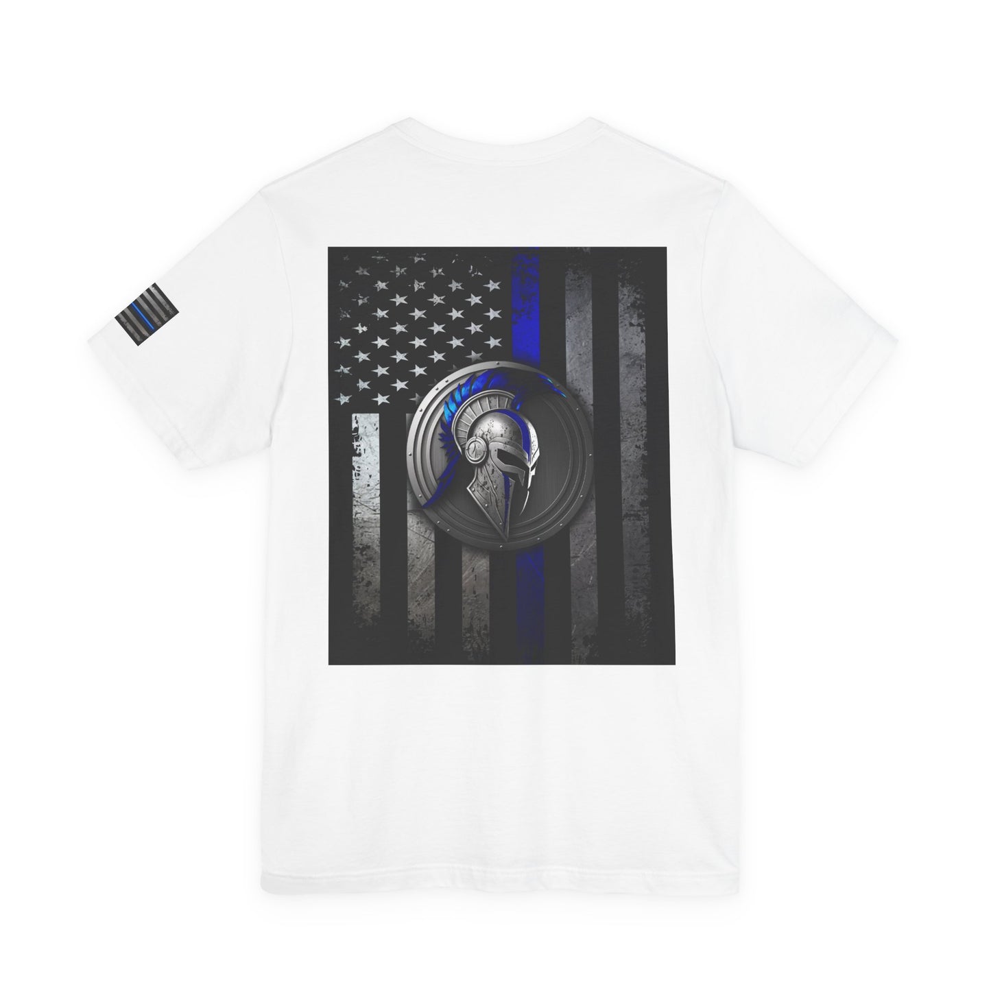 Spartan Helmet Flag Shirt – Thin Blue Line American Patriotic Tee for Law Enforcement Support