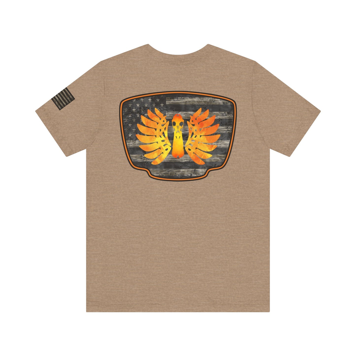 Duck Hunt Badge T-Shirt – Mossy Camo Print, Crossed Guns & Duck Skull Graphic
