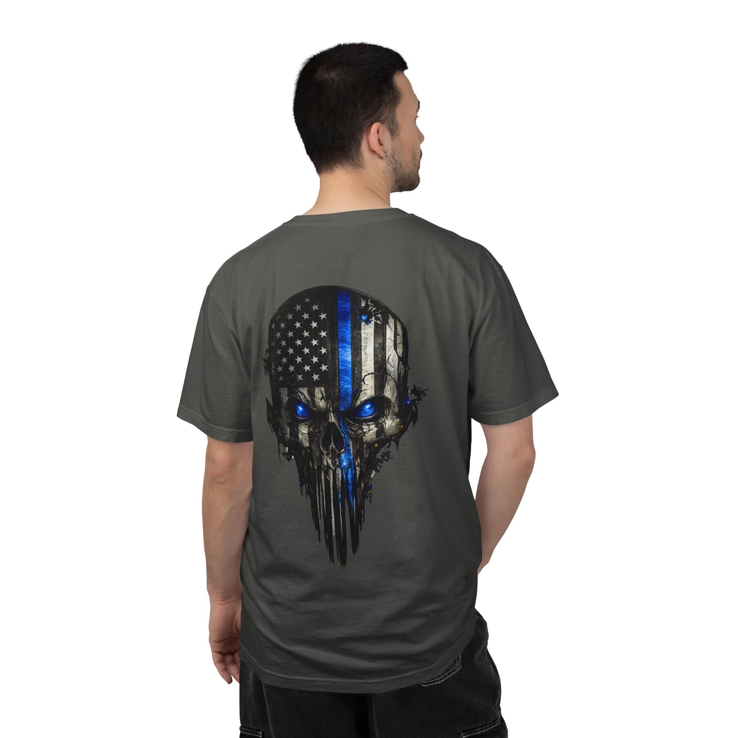 Thin Blue Line Skull T-Shirt — American Flag Police Support Tee