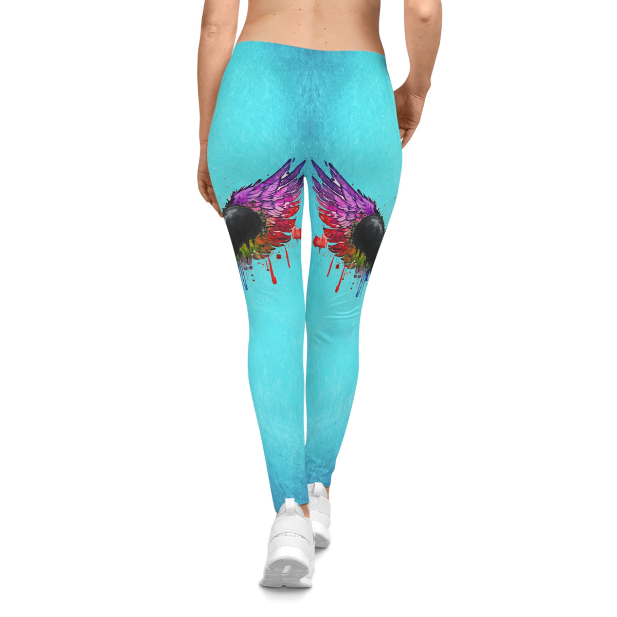 Aqua Rainbow Wing Leggings — Women's Colorful Angel Wings Full-Print Leggings
