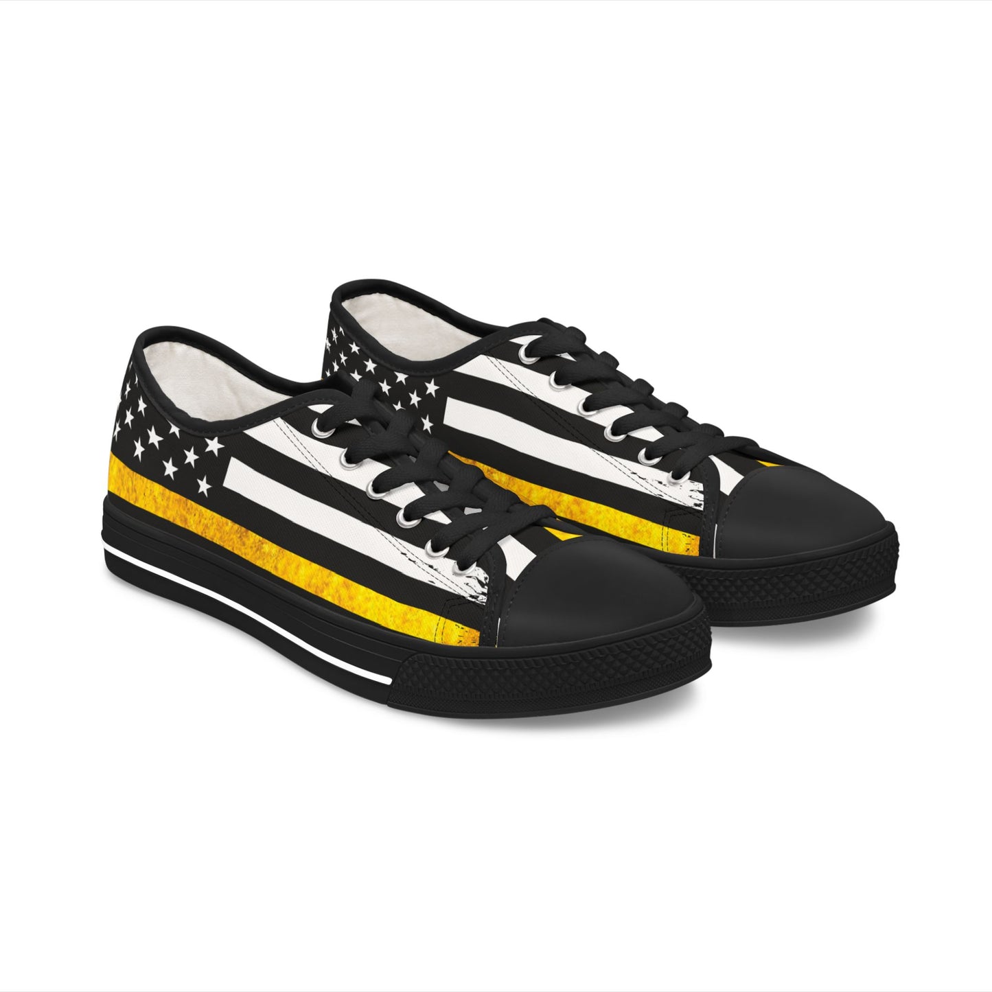 Thin Yellow Line American Flag Low Top Sneakers – 911 Dispatcher Shoes for Women, Casual Canvas Streetwear